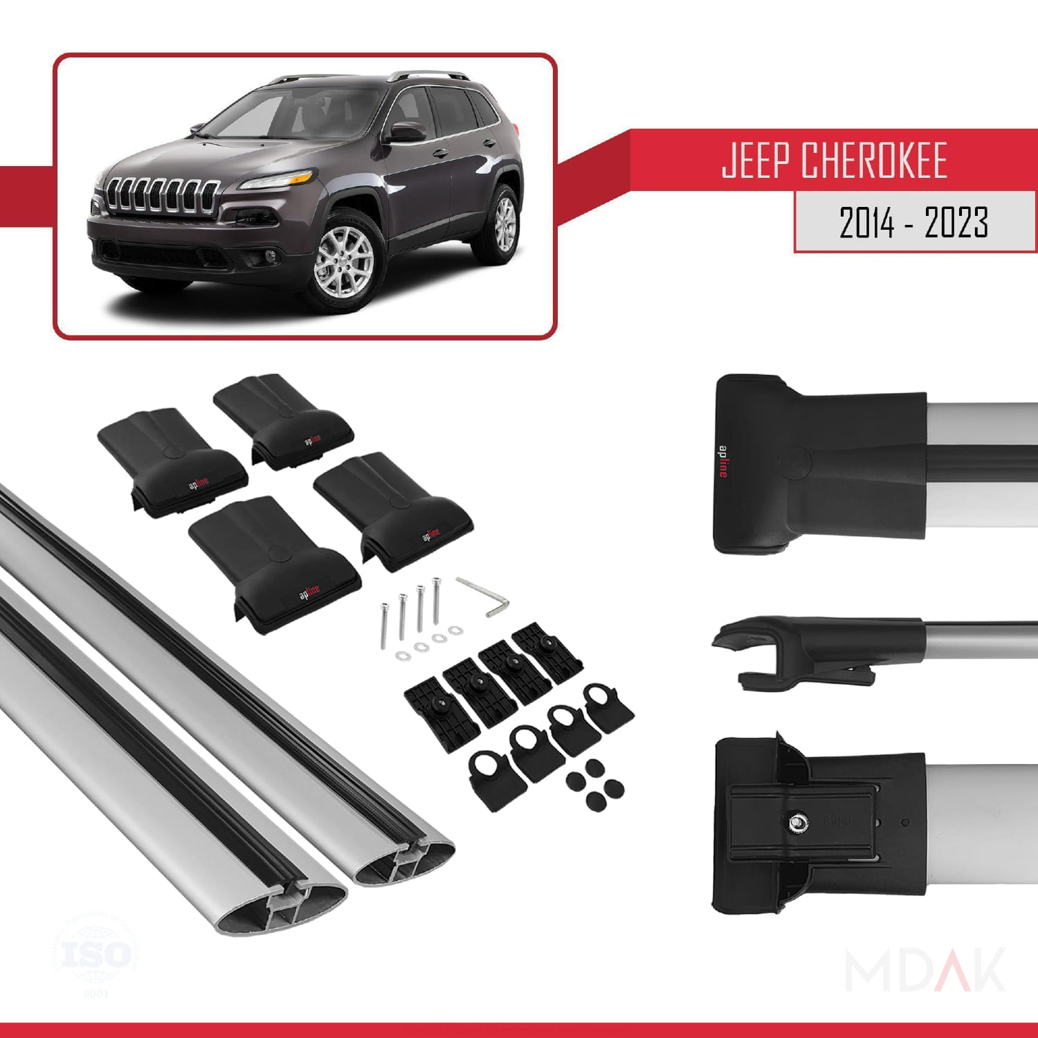 Jeep Cherokee 5 (KL) 2014-2023 Arası ile Uyumlu FLY Model Ara Atkı Tavan Barı Gri 2 Adet - Görsel 5