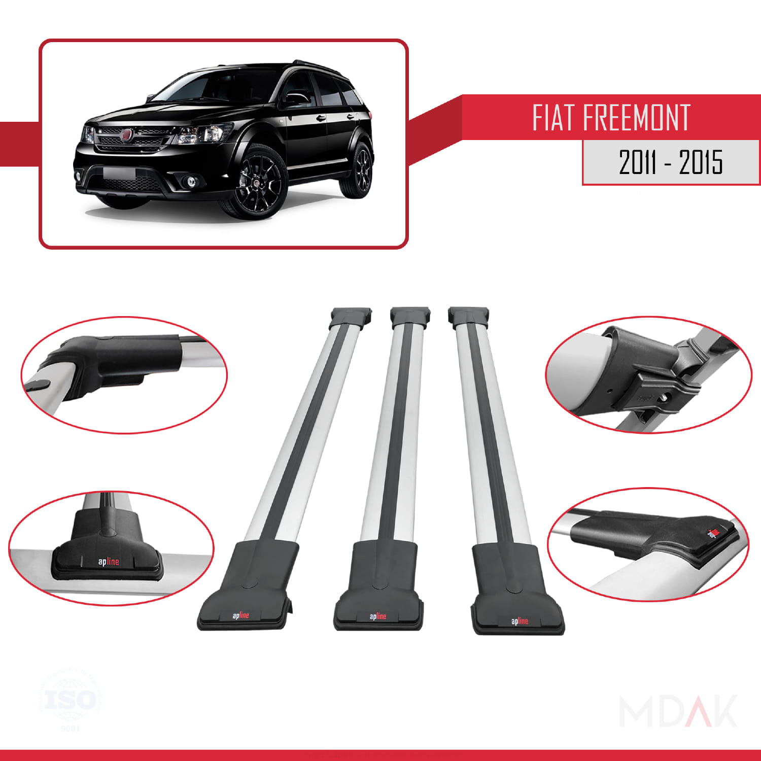 Fiat Freemont 2011-2015 Arası ile Uyumlu FLY Model Ara Atkı Tavan Barı Gri 3 Adet - Görsel 4