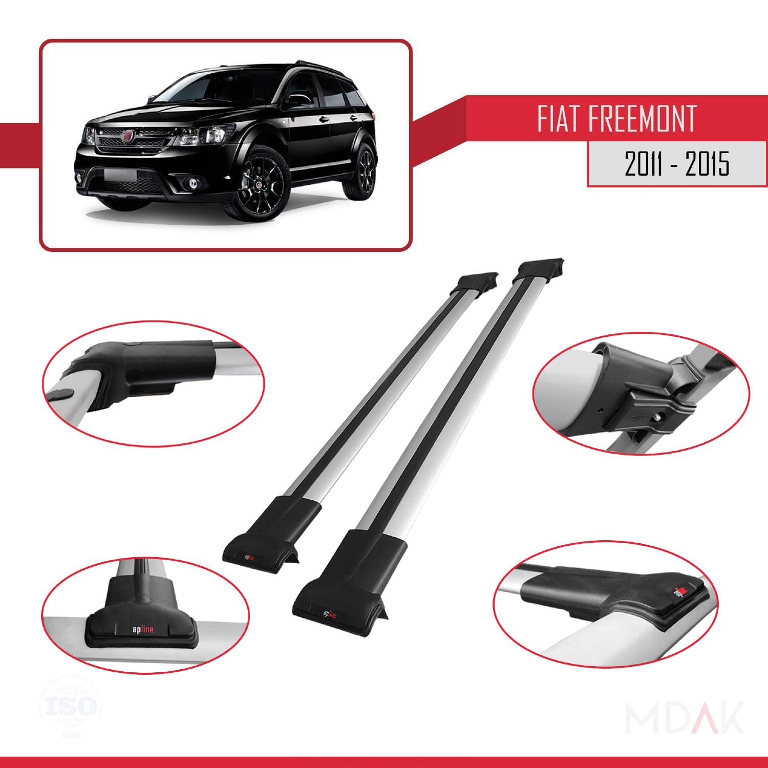 Fiat Freemont 2011-2015 Arası ile Uyumlu FLY Model Ara Atkı Tavan Barı Gri 2 Adet - Görsel 3