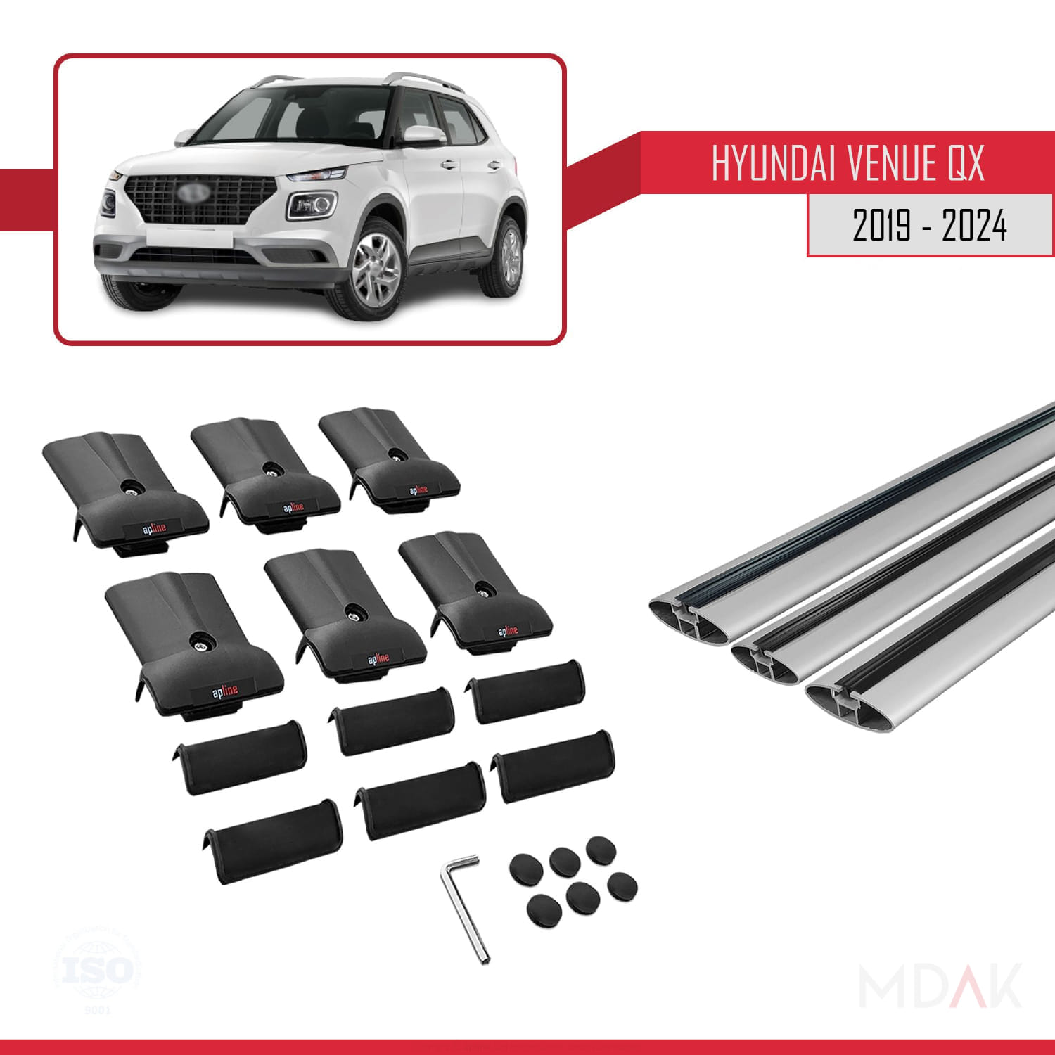 Hyundai Venue (QX) 2019 ve Sonrası ile Uyumlu FLY Model Ara Atkı Tavan Barı Gri 3 Adet - Görsel 6