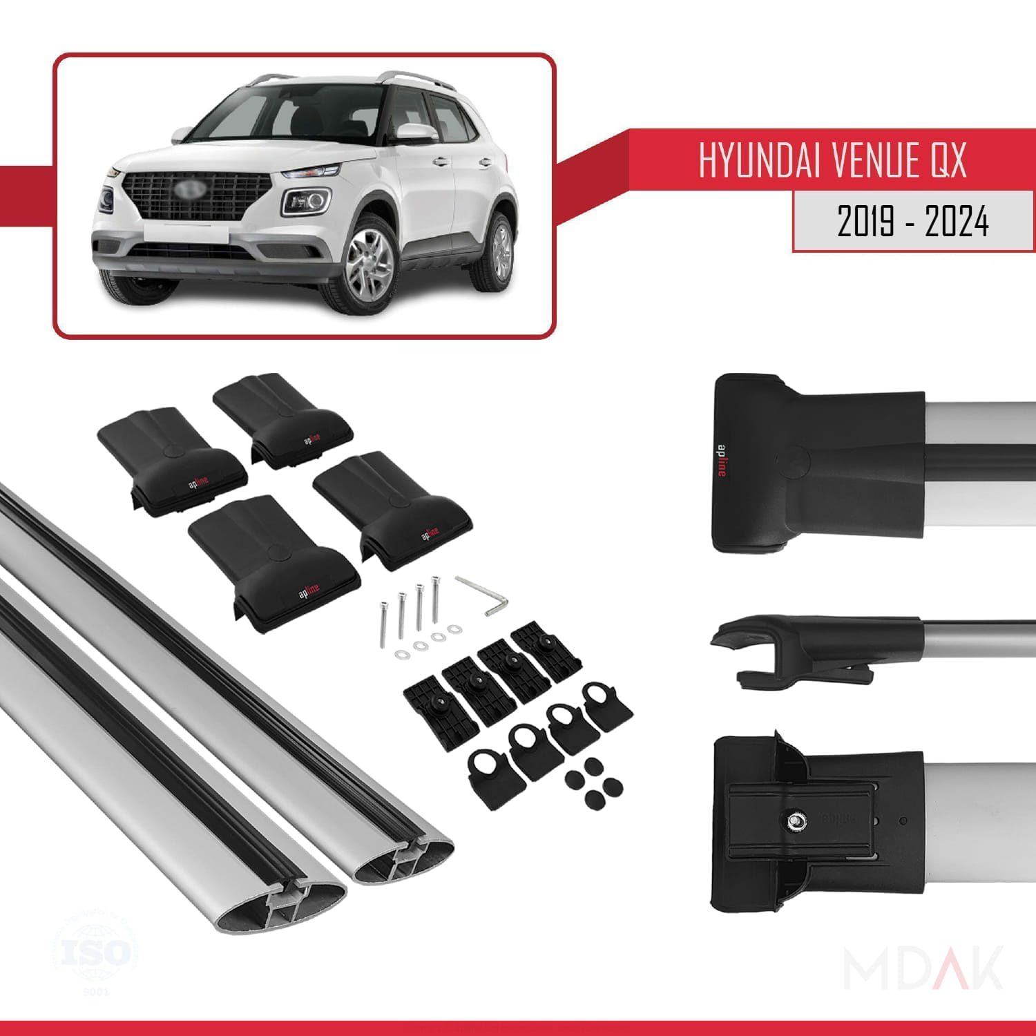 Hyundai Venue (QX) 2019 ve Sonrası ile Uyumlu FLY Model Ara Atkı Tavan Barı Gri 2 Adet - Görsel 5