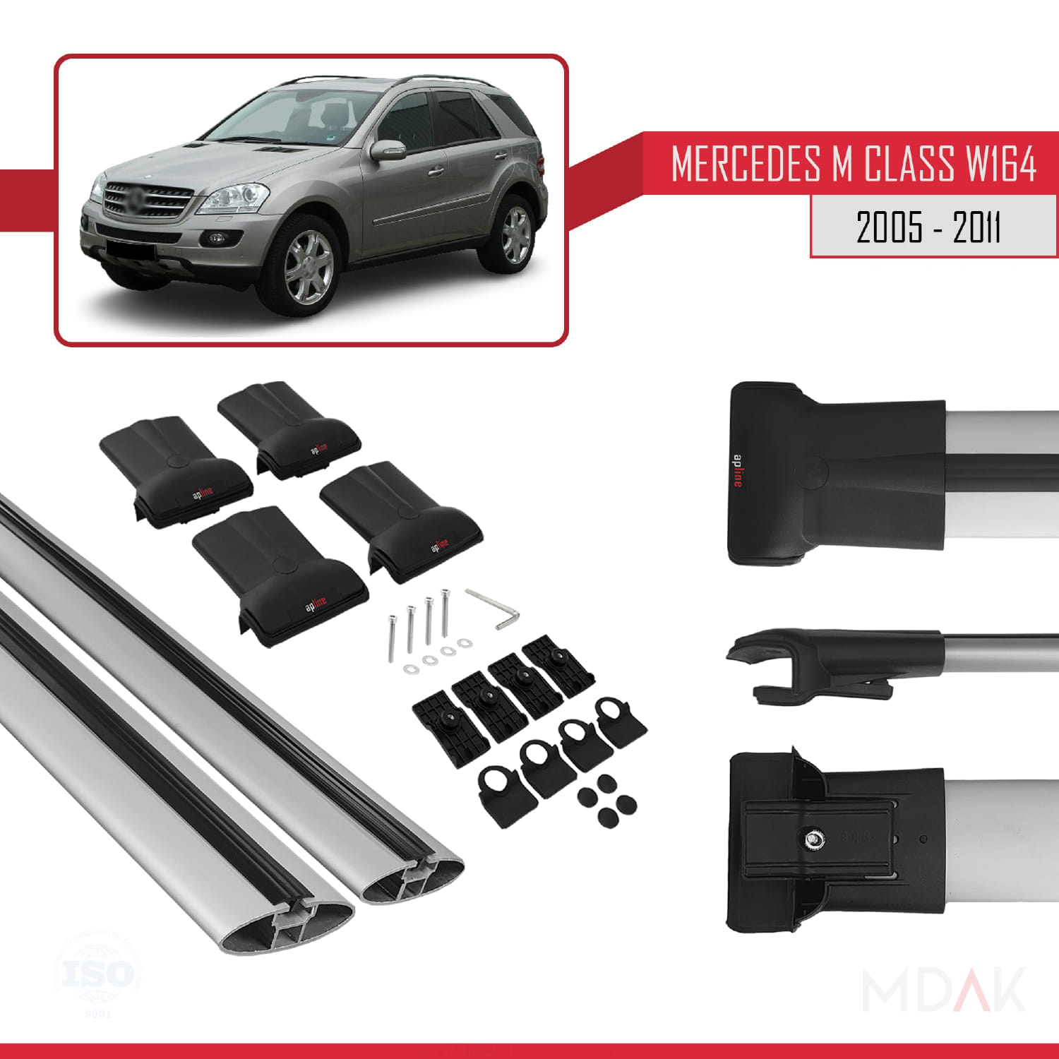 Mercedes M Class 2 (W164) 2005-2011 Arası ile Uyumlu FLY Model Ara Atkı Tavan Barı Gri 2 Adet - Görsel 5