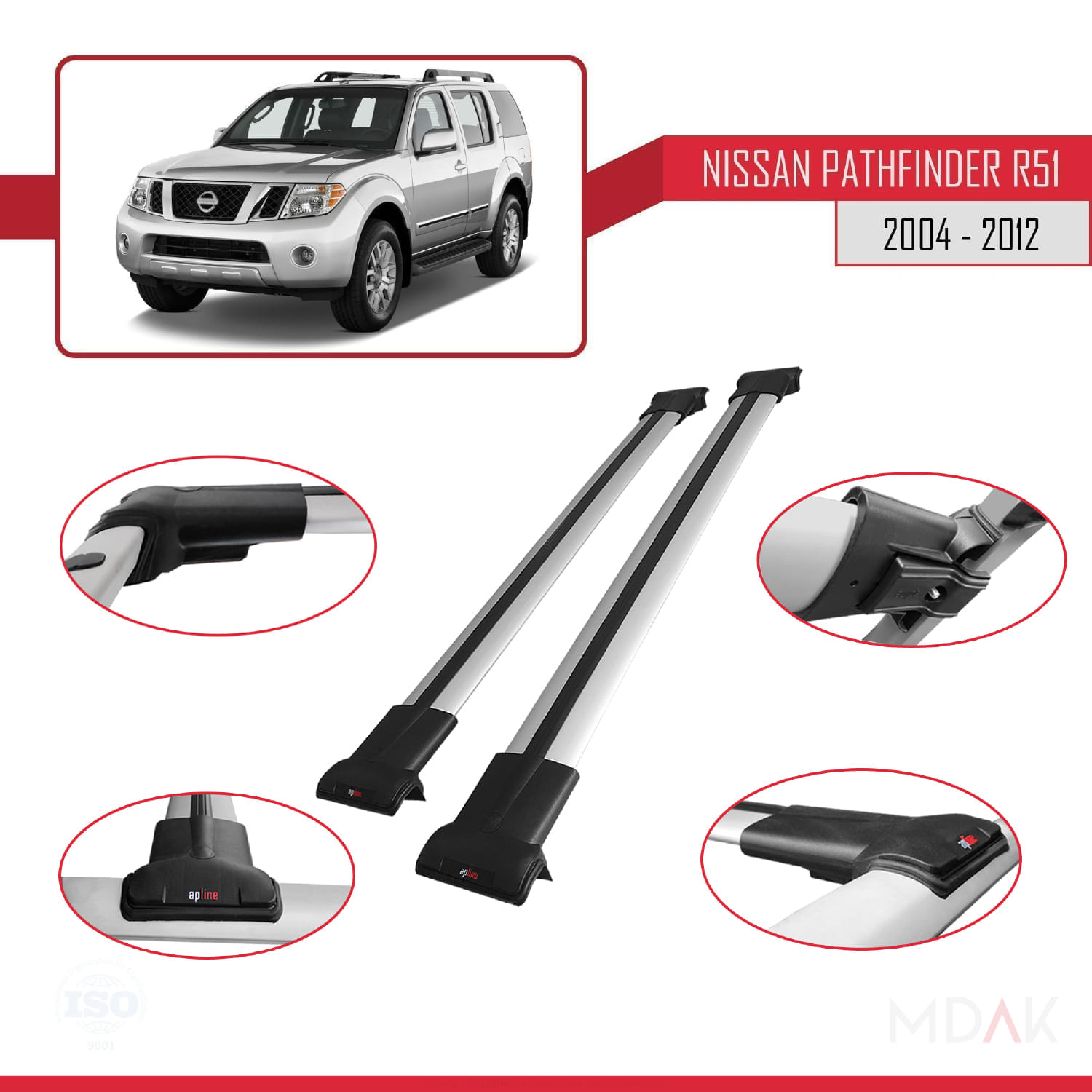 Nissan Pathfinder 3 (R51) 2004-2012 Arası ile Uyumlu FLY Model Ara Atkı Tavan Barı Gri 2 Adet - Görsel 3