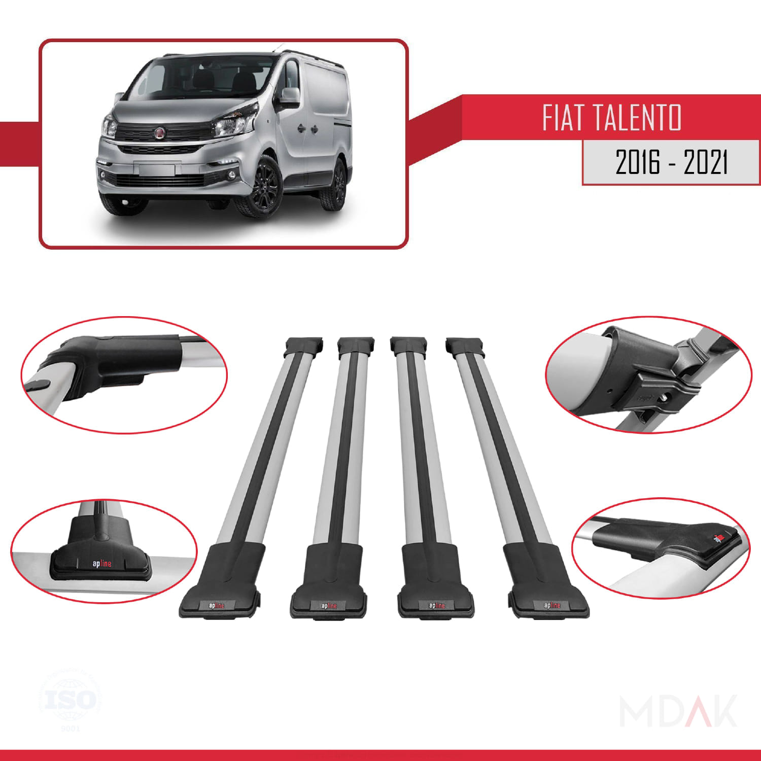 Fiat Talento 2016-2021 Arası ile Uyumlu FLY Model Ara Atkı Tavan Barı Gri 4 Adet - Görsel 4