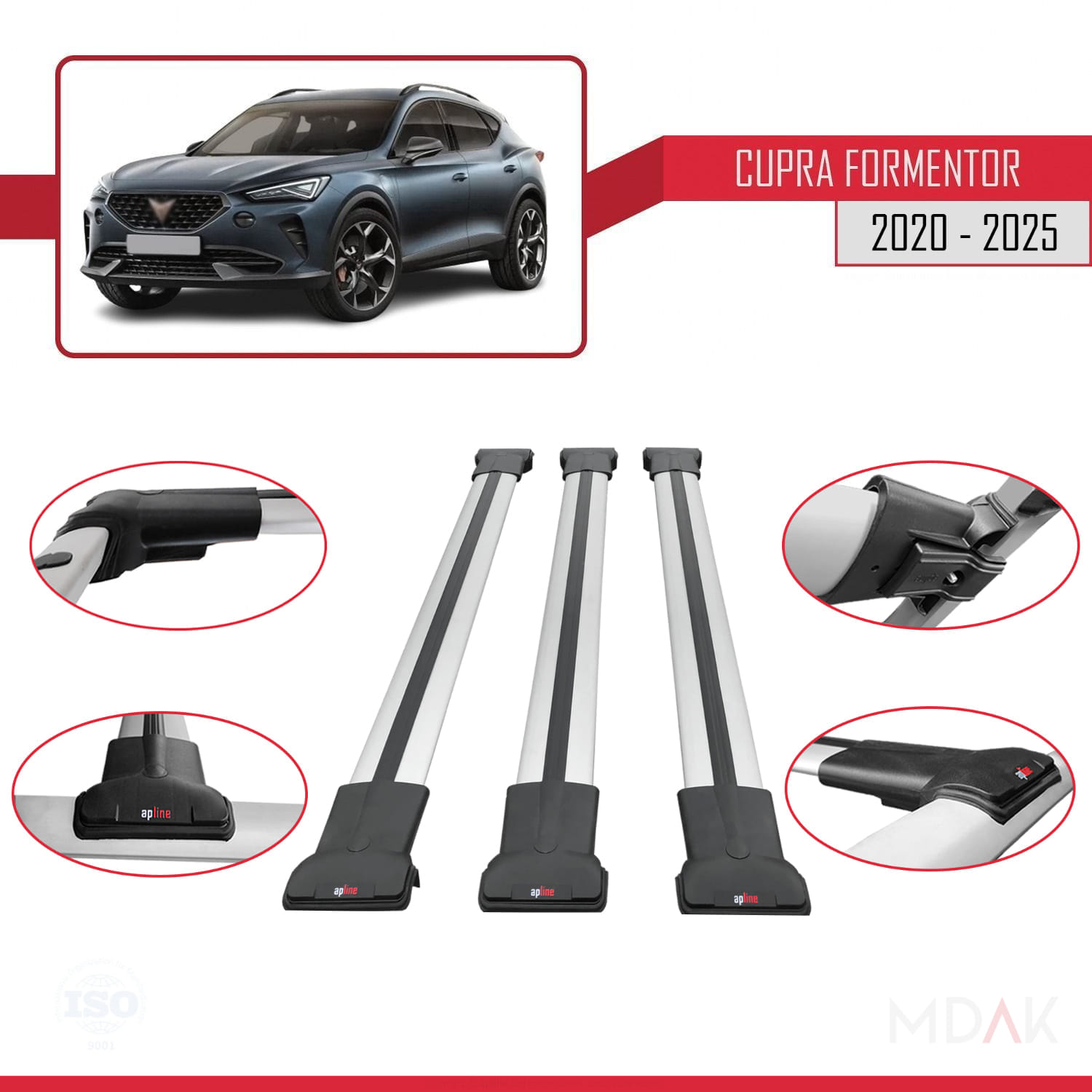 Cupra Formentor 2020 ve Sonrası ile Uyumlu FLY Model Ara Atkı Tavan Barı Gri 3 Adet - Görsel 4