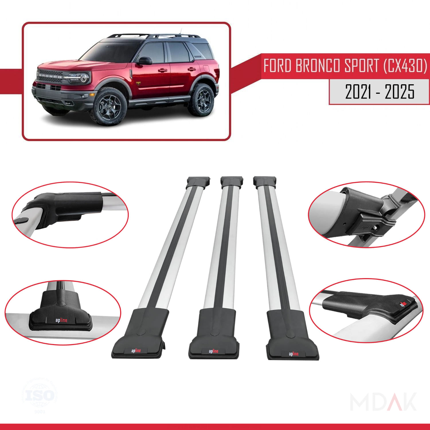 Ford Bronco Sport (CX430) 2021 ve Sonrası ile Uyumlu FLY Model Ara Atkı Tavan Barı Gri 3 Adet - Görsel 4