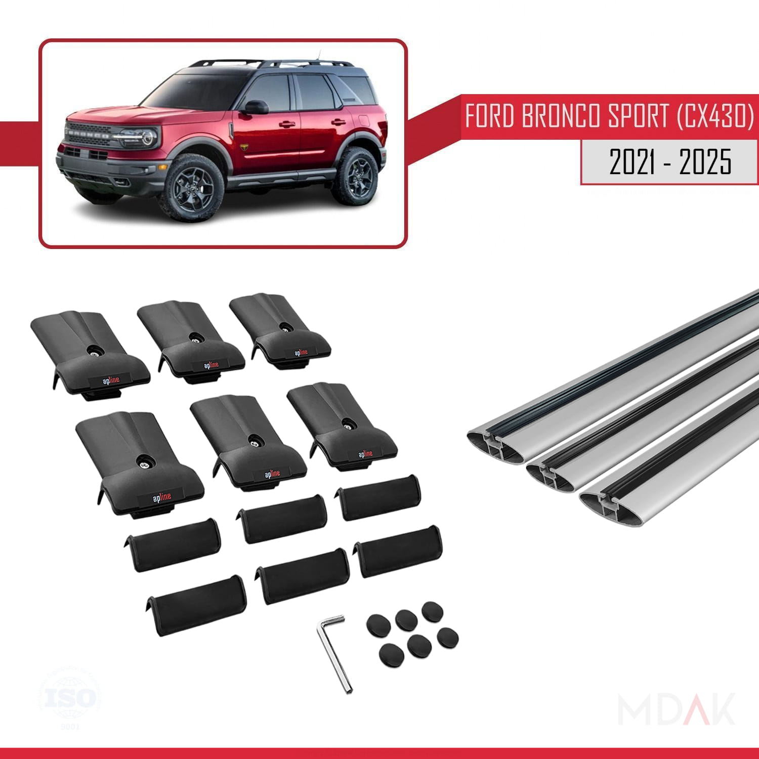Ford Bronco Sport (CX430) 2021 ve Sonrası ile Uyumlu FLY Model Ara Atkı Tavan Barı Gri 3 Adet - Görsel 5