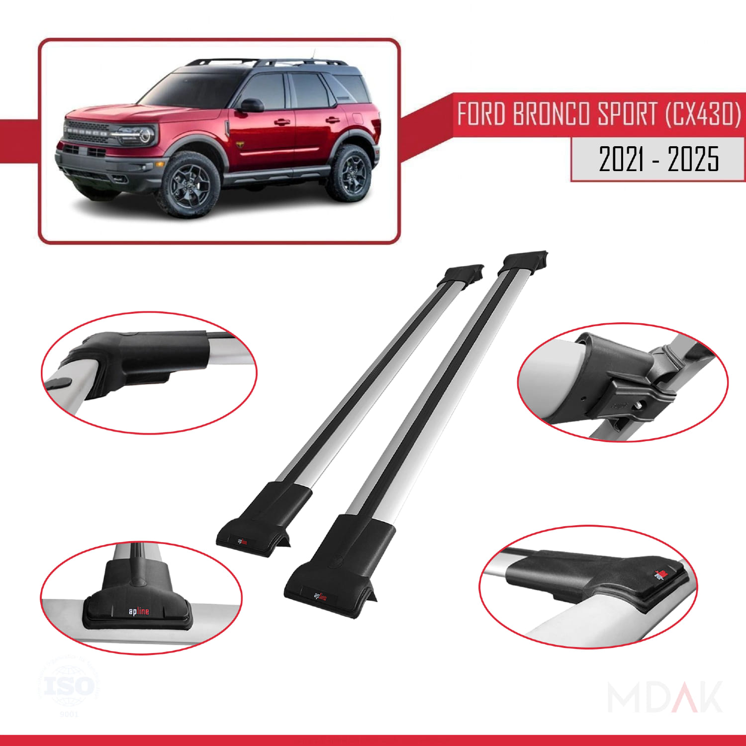 Ford Bronco Sport (CX430) 2021 ve Sonrası ile Uyumlu FLY Model Ara Atkı Tavan Barı Gri 2 Adet - Görsel 4