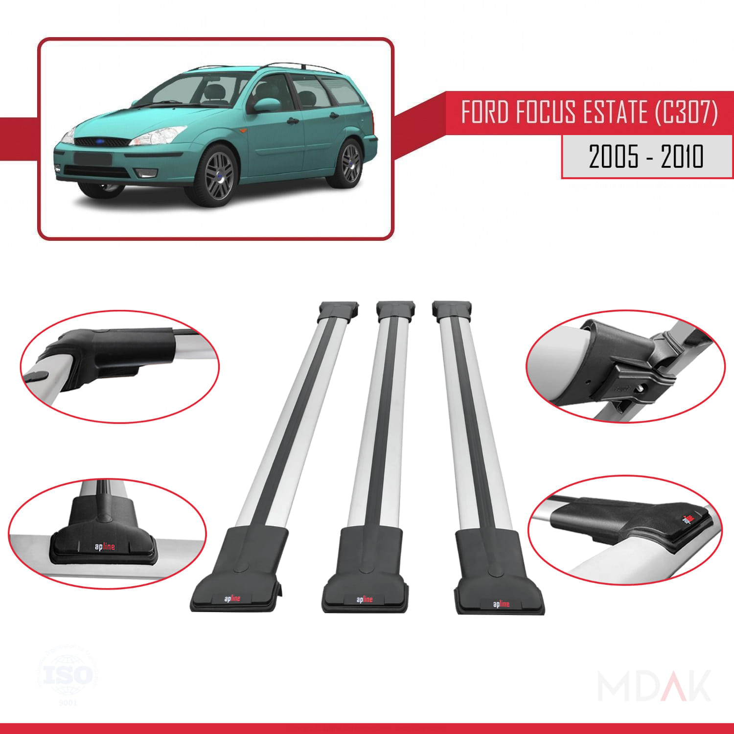Ford Focus 2 (C307) SW 2005-2010 Arası ile Uyumlu FLY Model Ara Atkı Tavan Barı Gri 3 Adet - Görsel 4