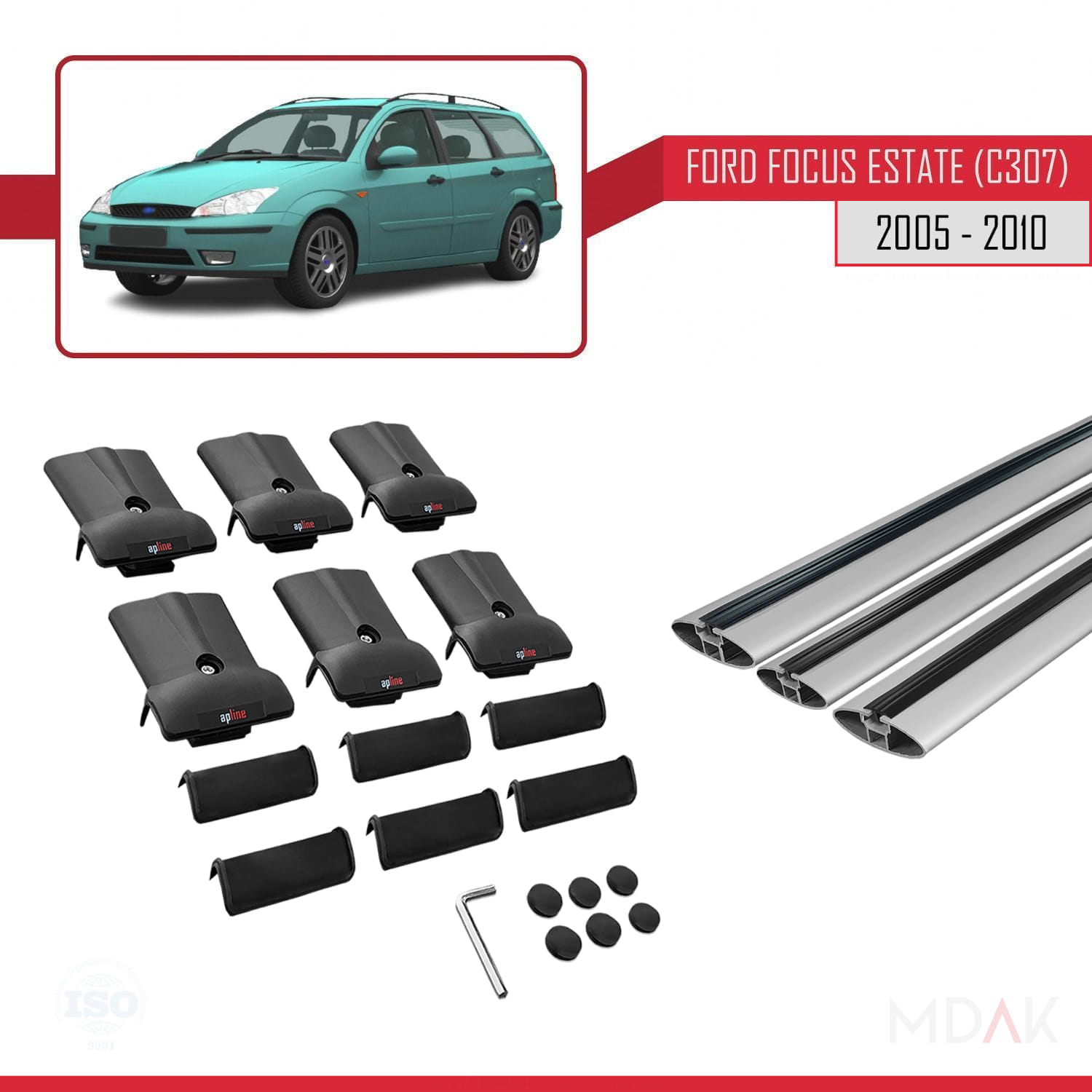 Ford Focus 2 (C307) SW 2005-2010 Arası ile Uyumlu FLY Model Ara Atkı Tavan Barı Gri 3 Adet - Görsel 5