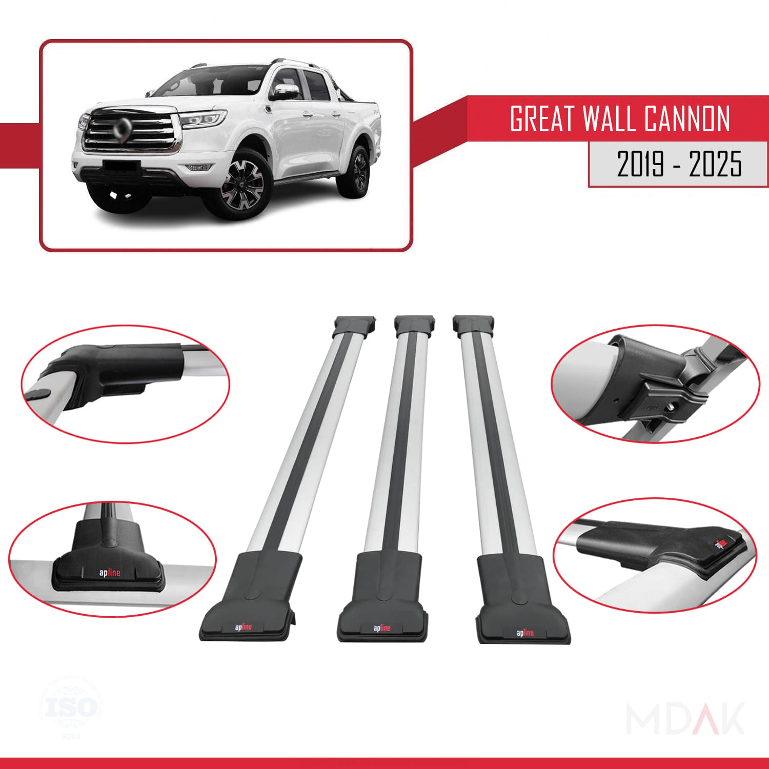 Great Wall Cannon 2019 ve Sonrası ile Uyumlu FLY Model Ara Atkı Tavan Barı Gri 3 Adet - Görsel 4