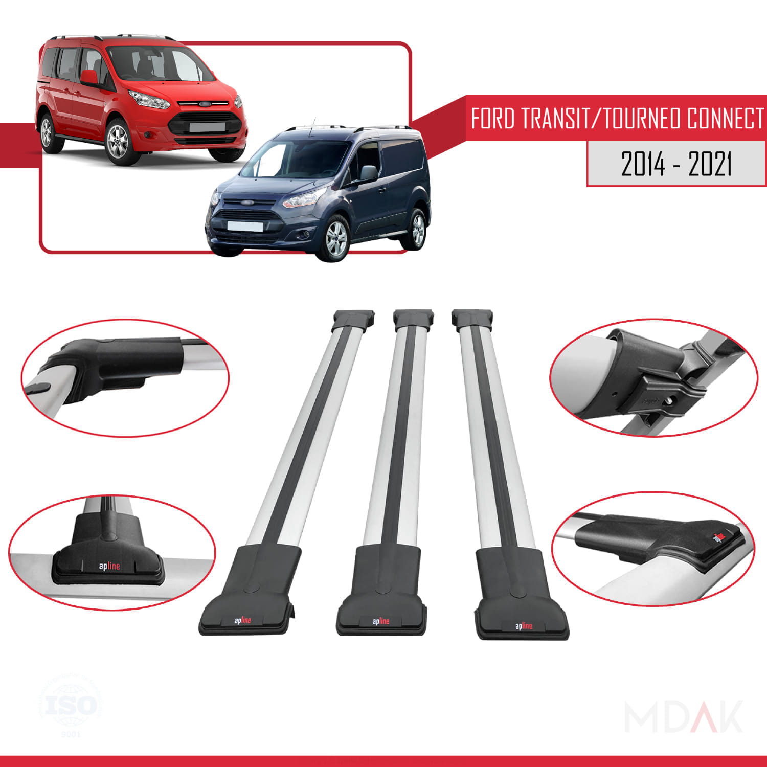 Ford Transit/Tourneo Connect 2 2014-2021 Arası ile Uyumlu FLY Model Ara Atkı Tavan Barı Gri 3 Adet - Görsel 4