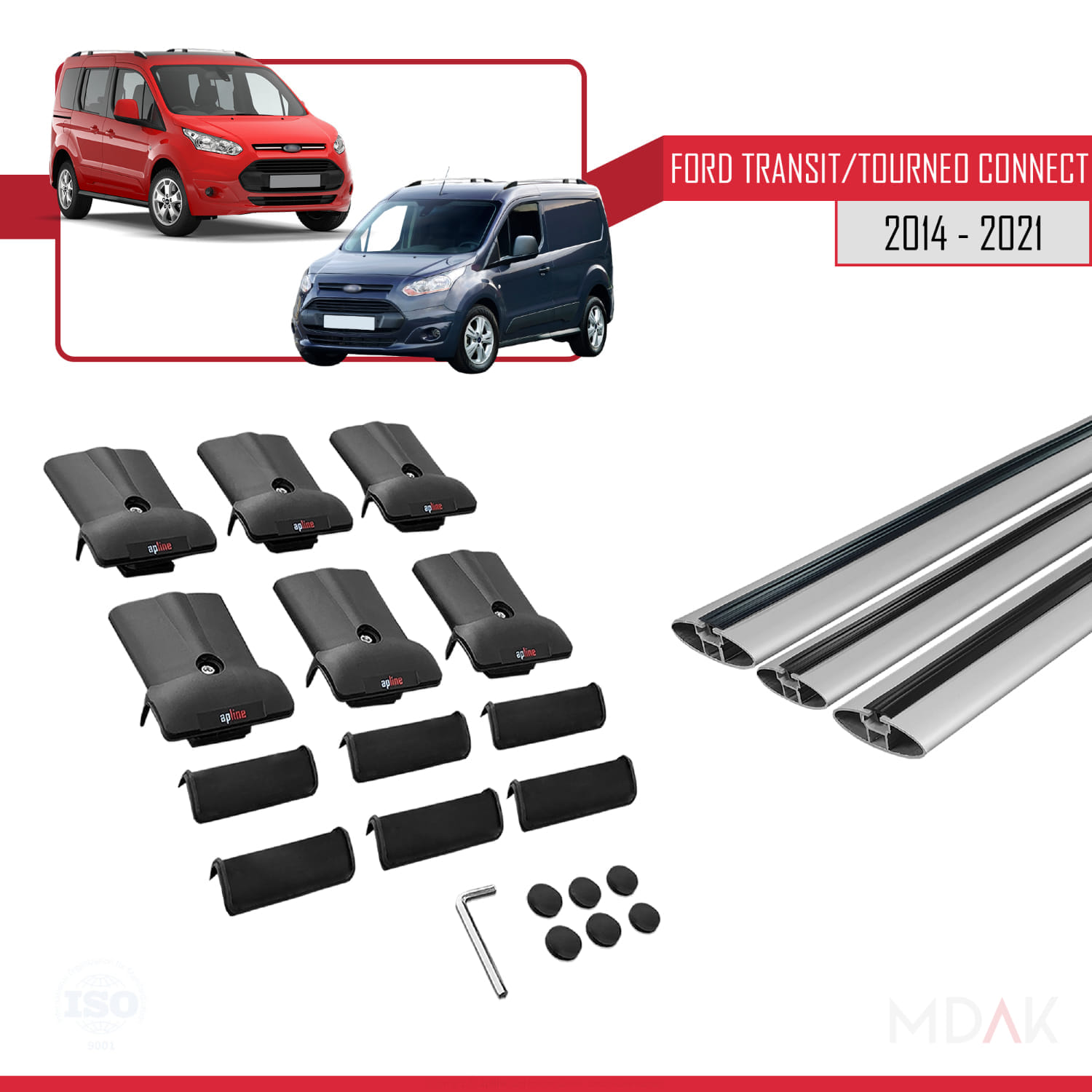 Ford Transit/Tourneo Connect 2 2014-2021 Arası ile Uyumlu FLY Model Ara Atkı Tavan Barı Gri 3 Adet - Görsel 5