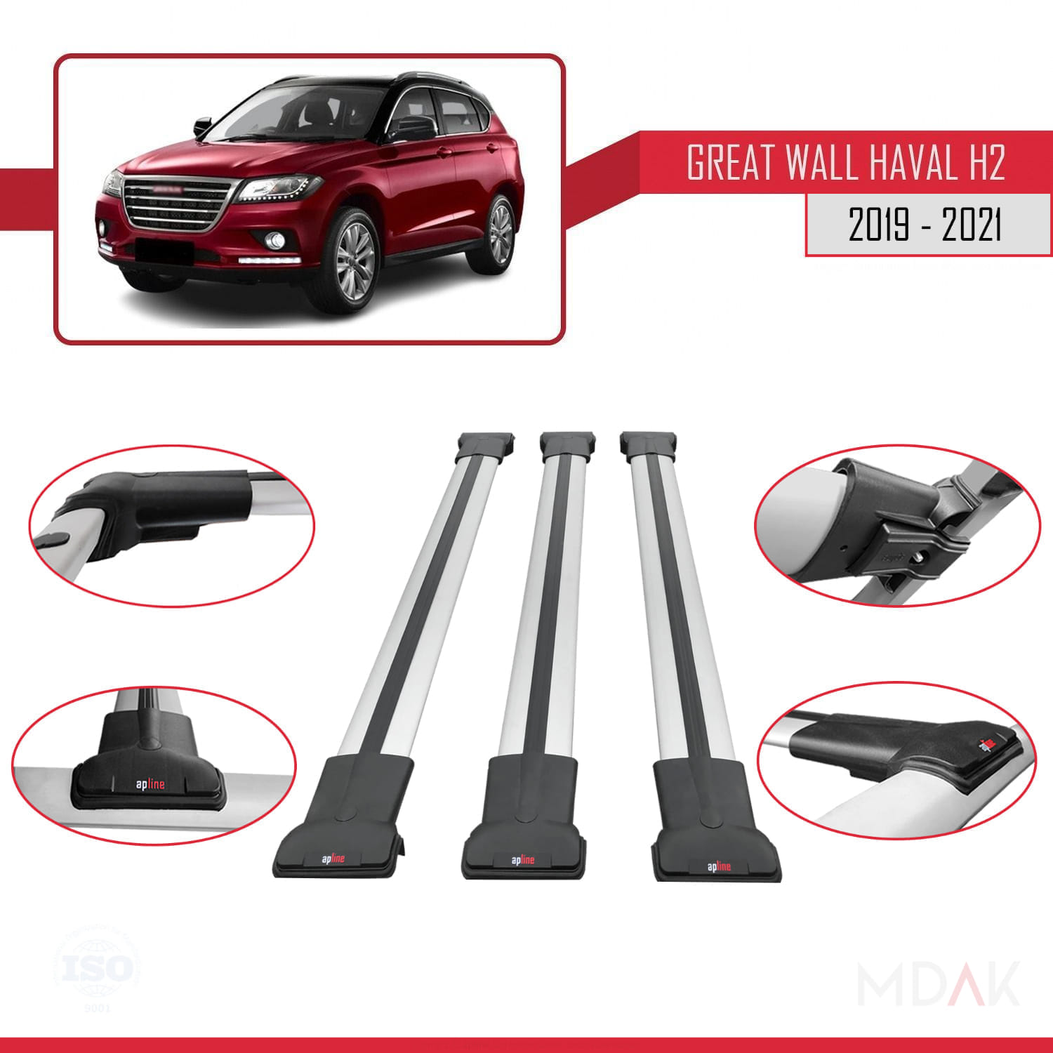 Great Wall Haval H2 2019-2021 Arası ile Uyumlu FLY Model Ara Atkı Tavan Barı Gri 3 Adet - Görsel 4