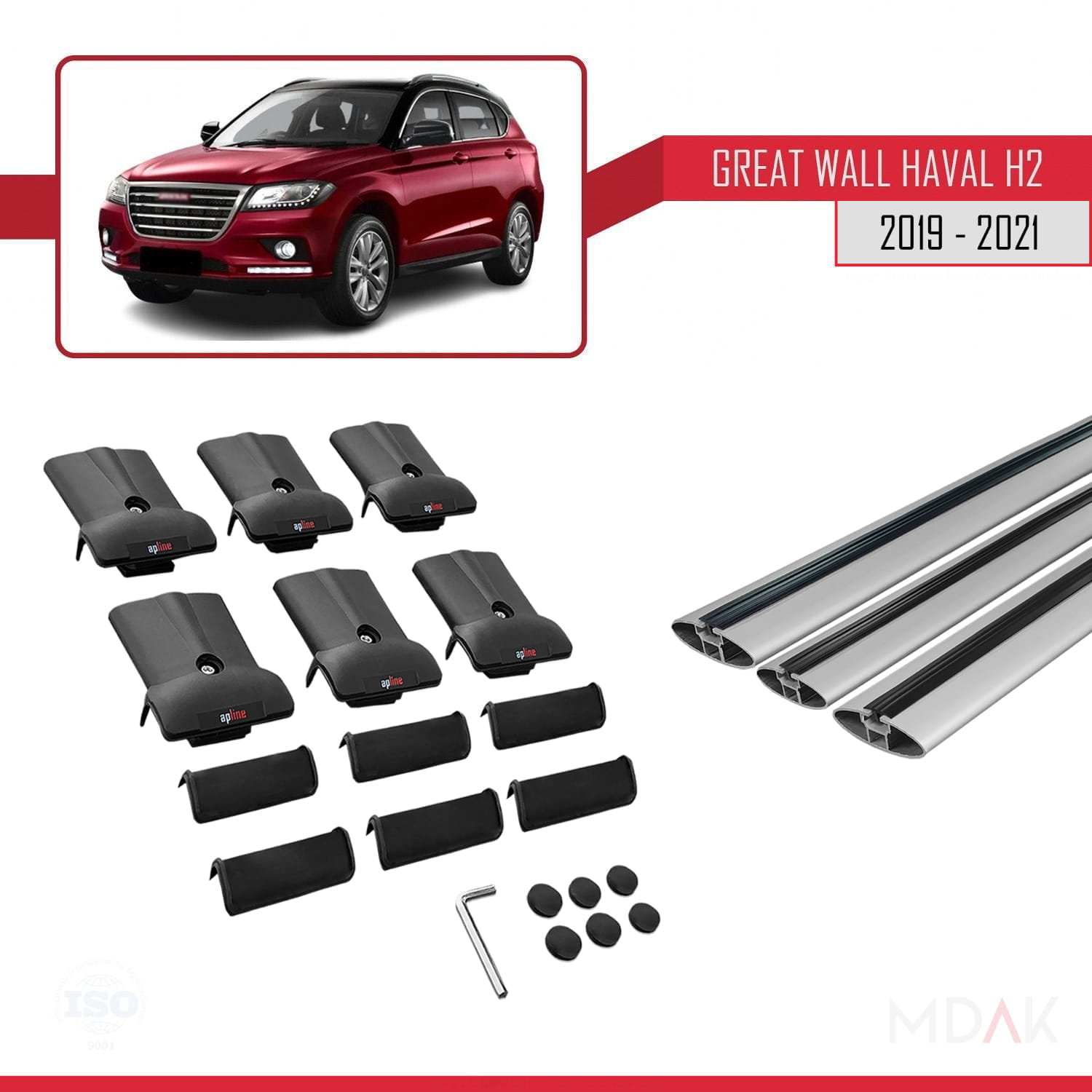 Great Wall Haval H2 2019-2021 Arası ile Uyumlu FLY Model Ara Atkı Tavan Barı Gri 3 Adet - Görsel 5