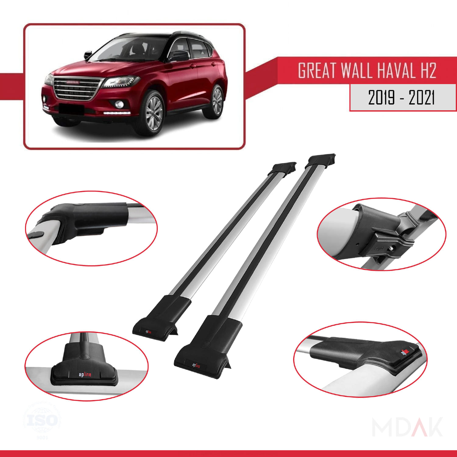 Great Wall Haval H2 2019-2021 Arası ile Uyumlu FLY Model Ara Atkı Tavan Barı Gri 2 Adet - Görsel 4