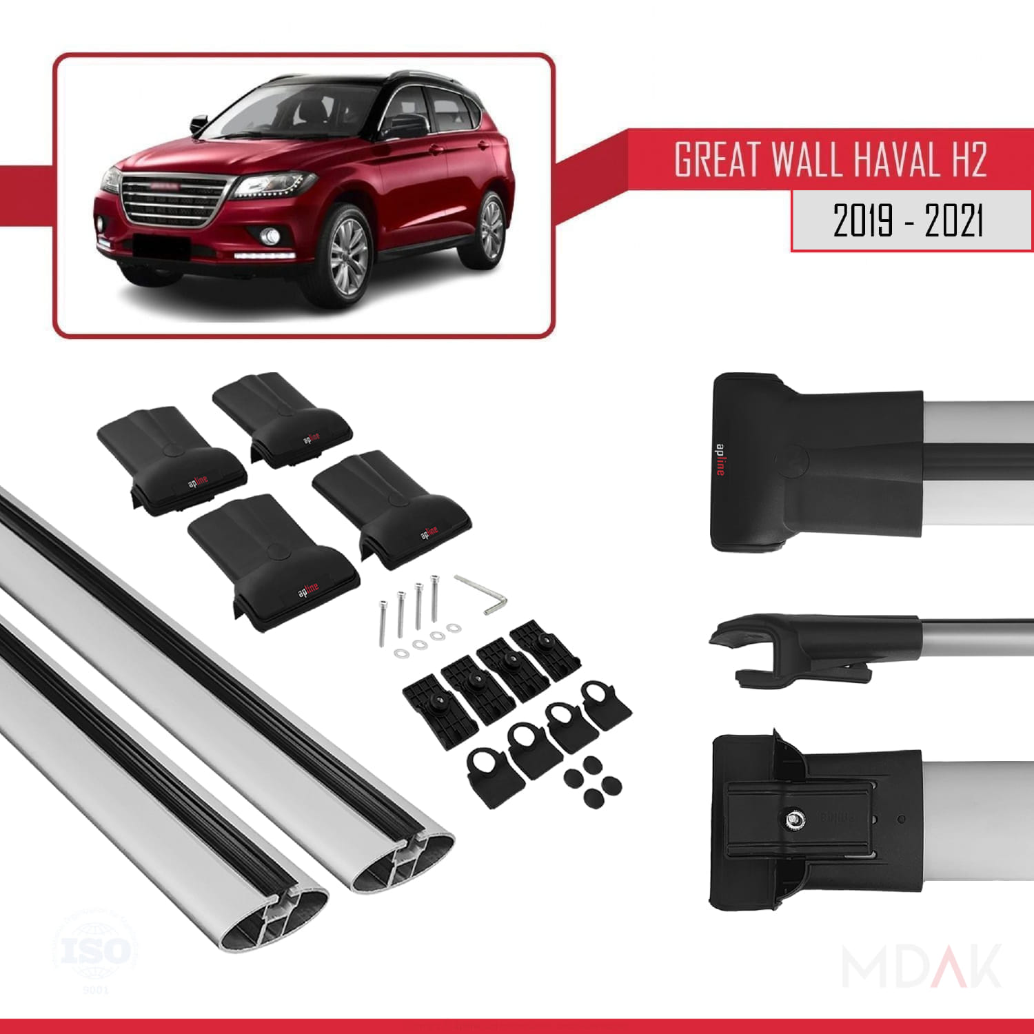 Great Wall Haval H2 2019-2021 Arası ile Uyumlu FLY Model Ara Atkı Tavan Barı Gri 2 Adet - Görsel 5