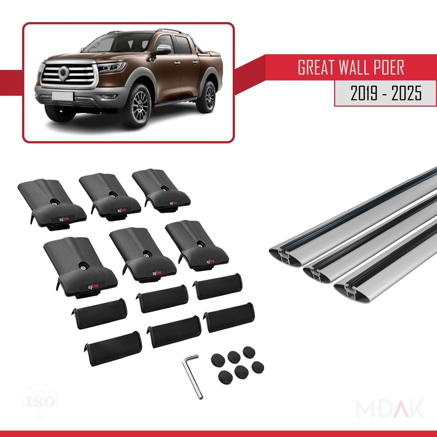 Great Wall Poer 2019 ve Sonrası ile Uyumlu FLY Model Ara Atkı Tavan Barı Gri 3 Adet - Görsel 5