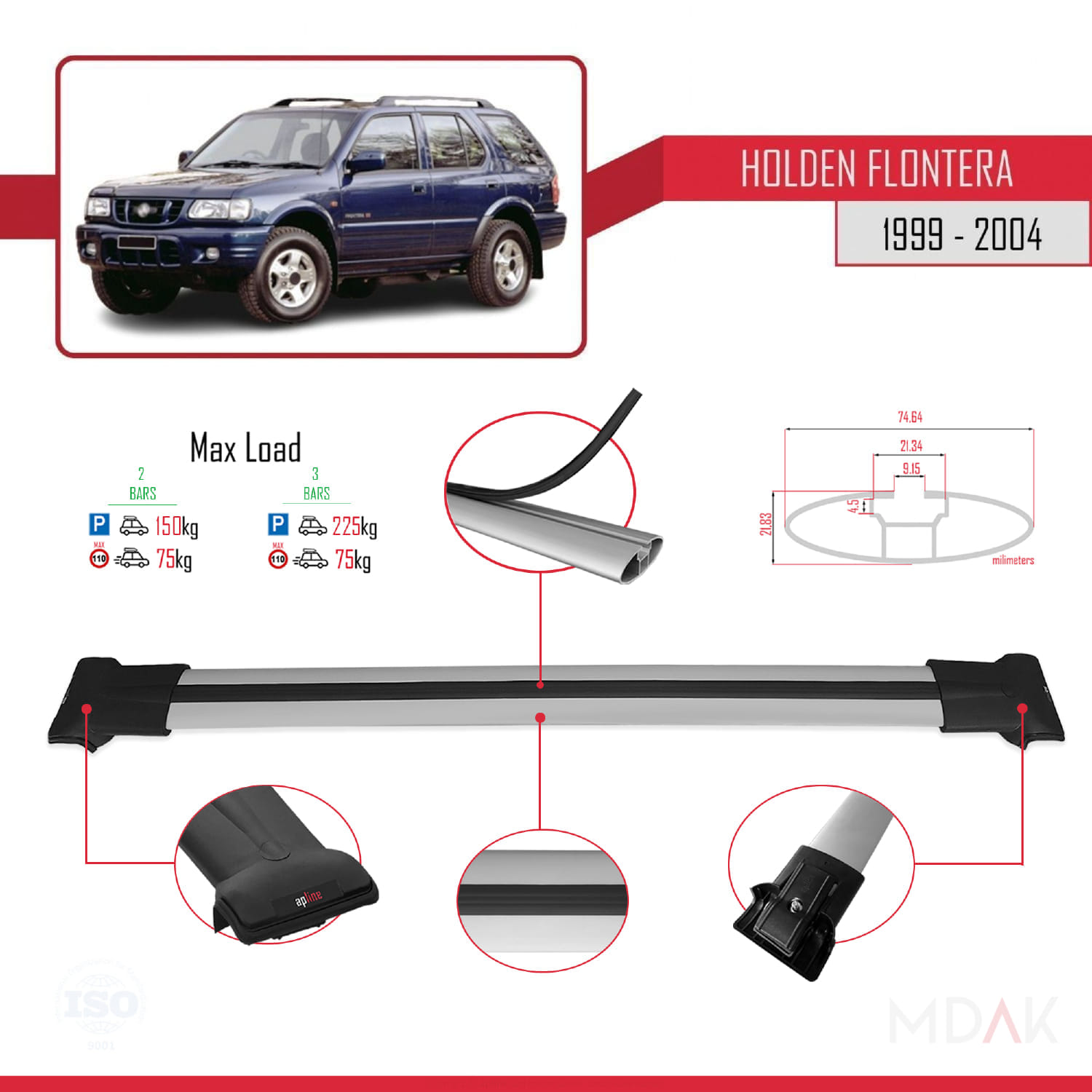 Holden Frontera 2 1999-2004 Arası ile Uyumlu FLY Model Ara Atkı Tavan Barı Gri 2 Adet - Görsel 3