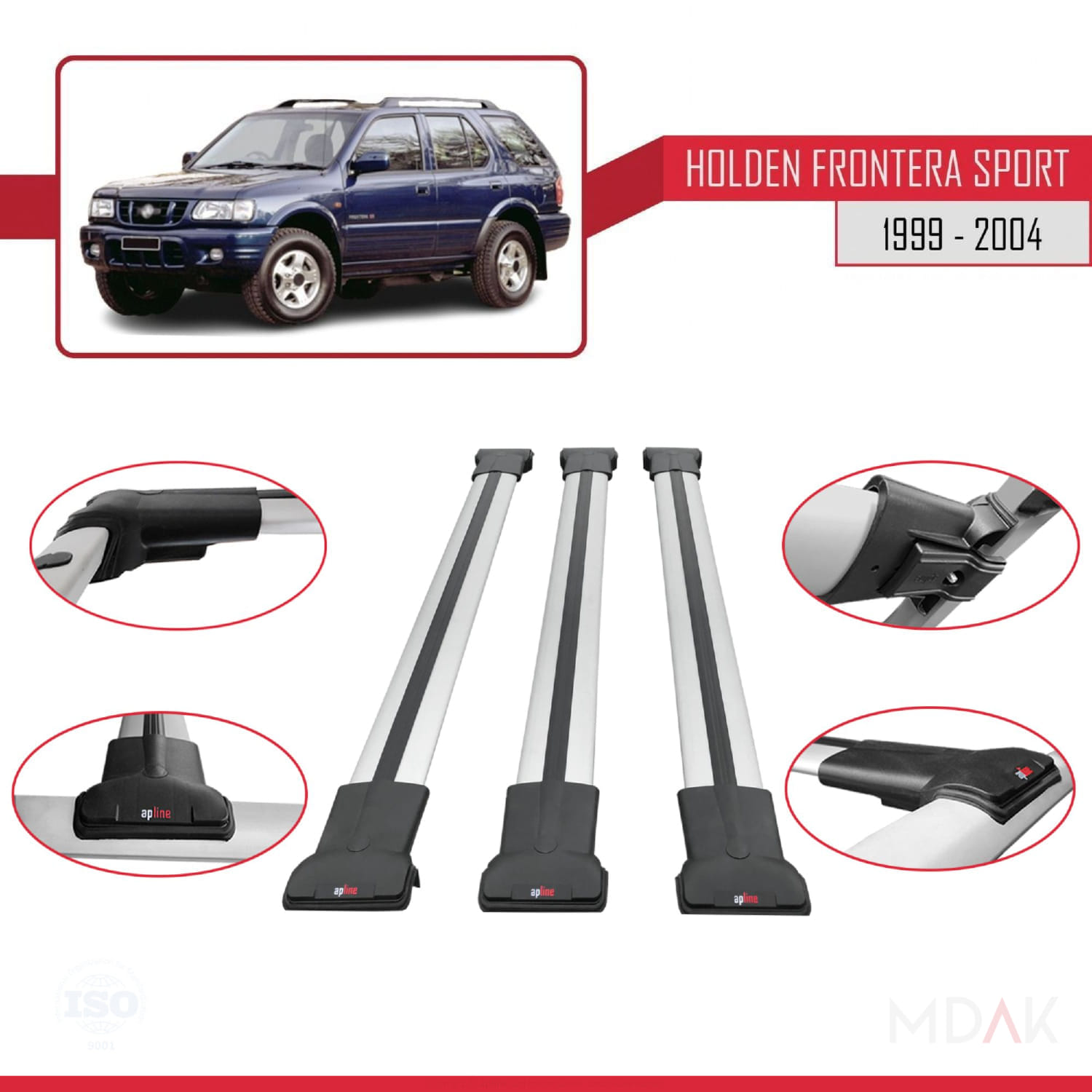 Holden Frontera Sport 2 1999-2004 Arası ile Uyumlu FLY Model Ara Atkı Tavan Barı Gri 3 Adet - Görsel 4