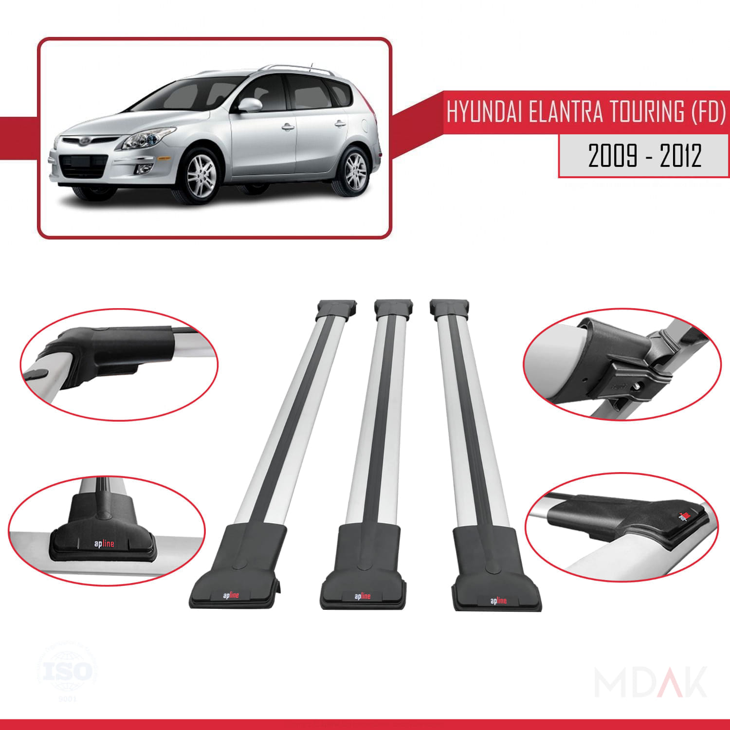 Hyundai Elantra Touring (FD) 2009-2012 Arası ile Uyumlu FLY Model Ara Atkı Tavan Barı Gri 3 Adet - Görsel 4