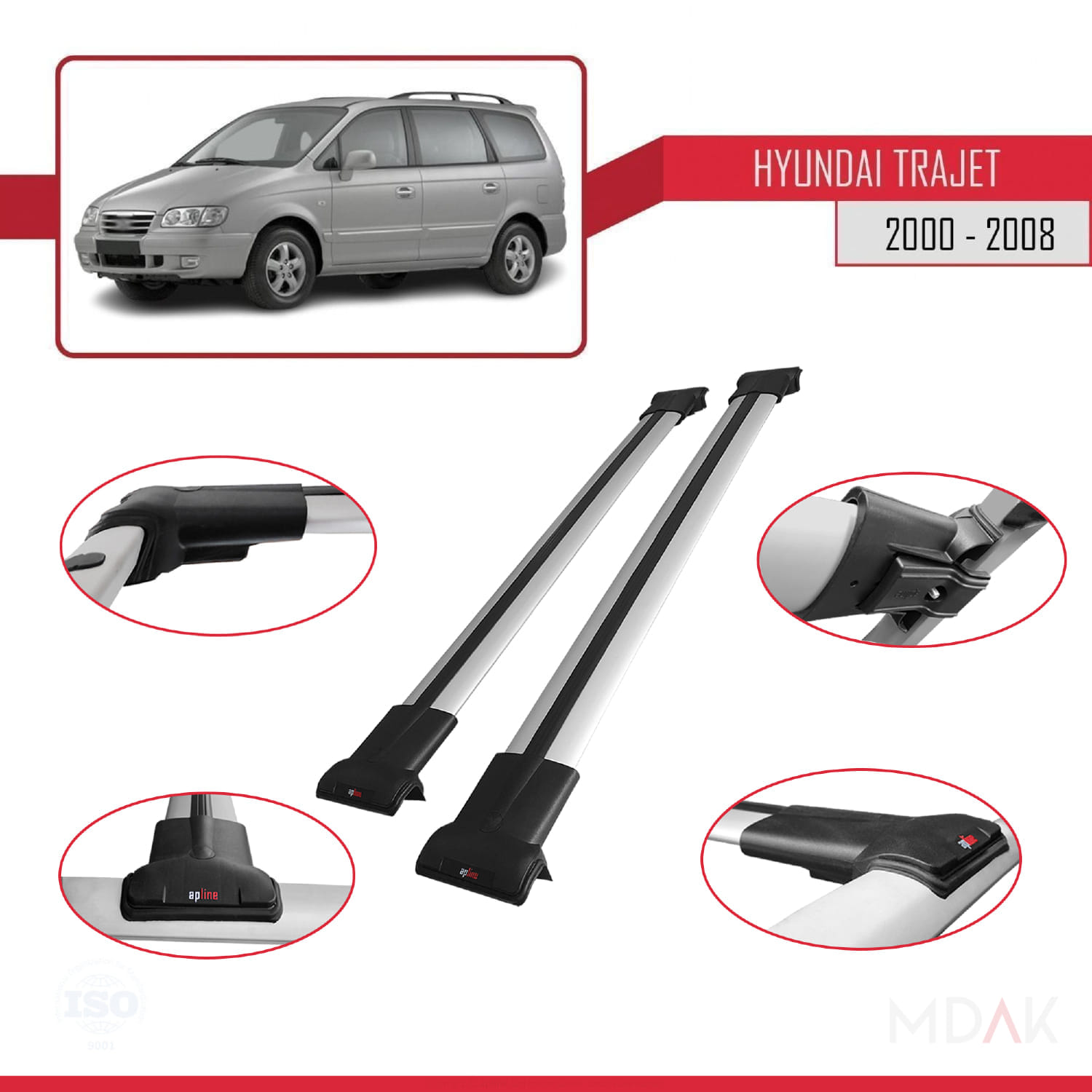 Hyundai Trajet 2000-2008 Arası ile Uyumlu FLY Model Ara Atkı Tavan Barı Gri 2 Adet - Görsel 4