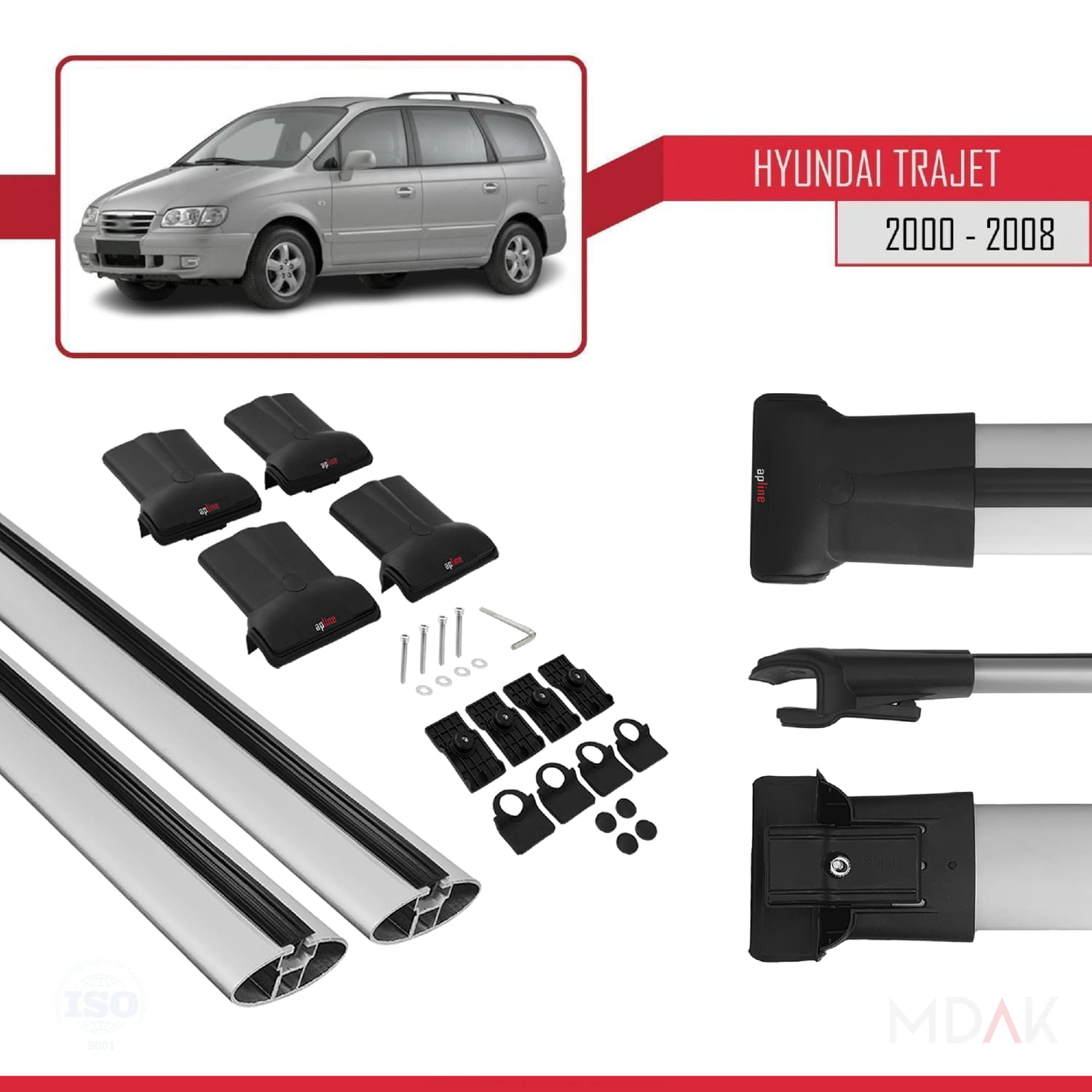 Hyundai Trajet 2000-2008 Arası ile Uyumlu FLY Model Ara Atkı Tavan Barı Gri 2 Adet - Görsel 5