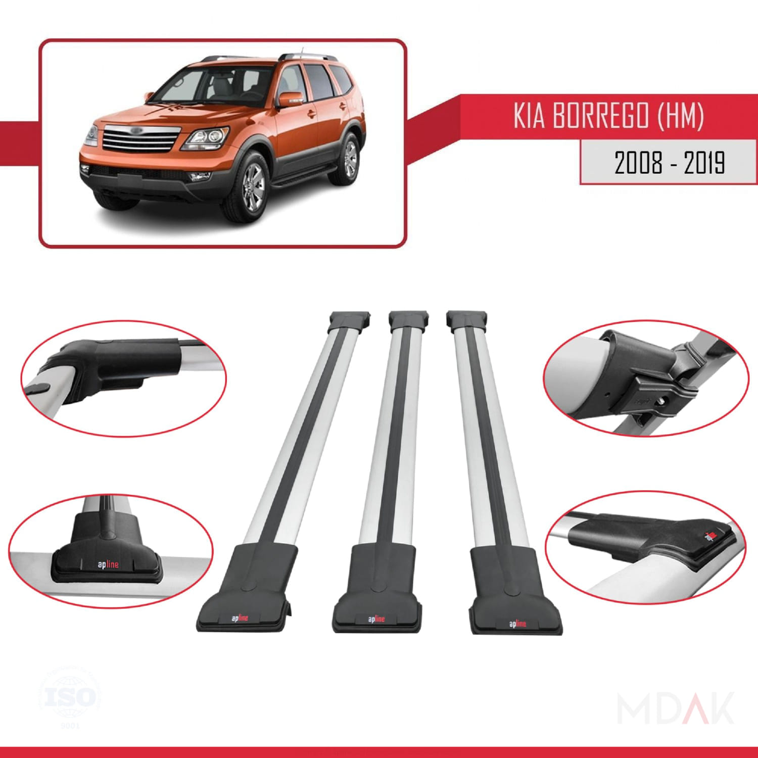 Kia Borrego (HM) 2008-2019 Arası ile Uyumlu FLY Model Ara Atkı Tavan Barı Gri 3 Adet - Görsel 4