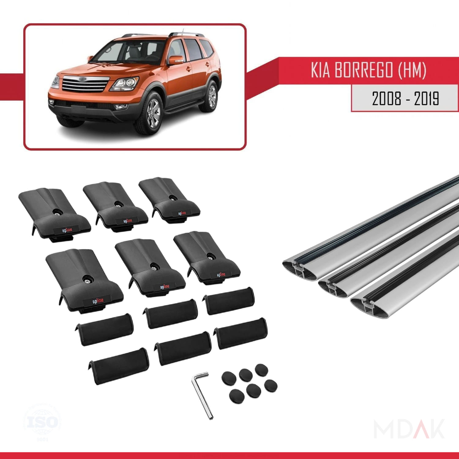 Kia Borrego (HM) 2008-2019 Arası ile Uyumlu FLY Model Ara Atkı Tavan Barı Gri 3 Adet - Görsel 5