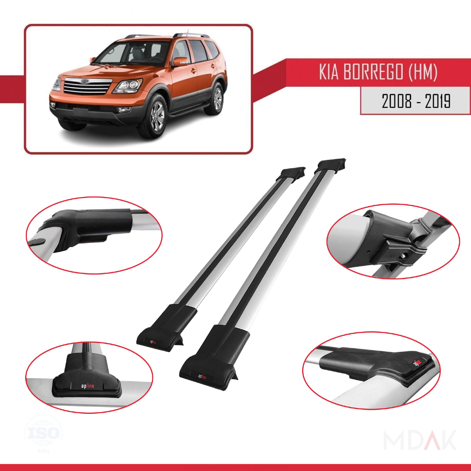 Kia Borrego (HM) 2008-2019 Arası ile Uyumlu FLY Model Ara Atkı Tavan Barı Gri 2 Adet - Görsel 4