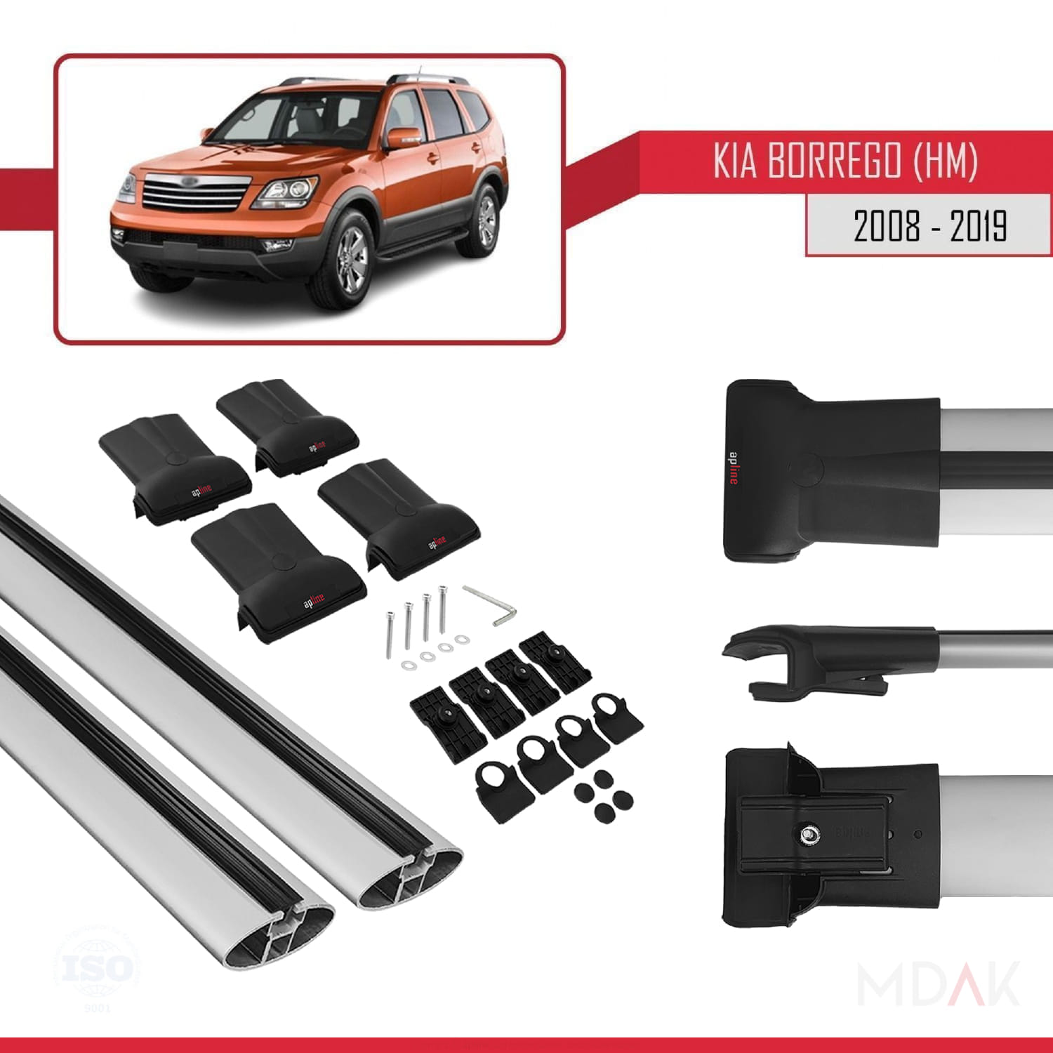 Kia Borrego (HM) 2008-2019 Arası ile Uyumlu FLY Model Ara Atkı Tavan Barı Gri 2 Adet - Görsel 5