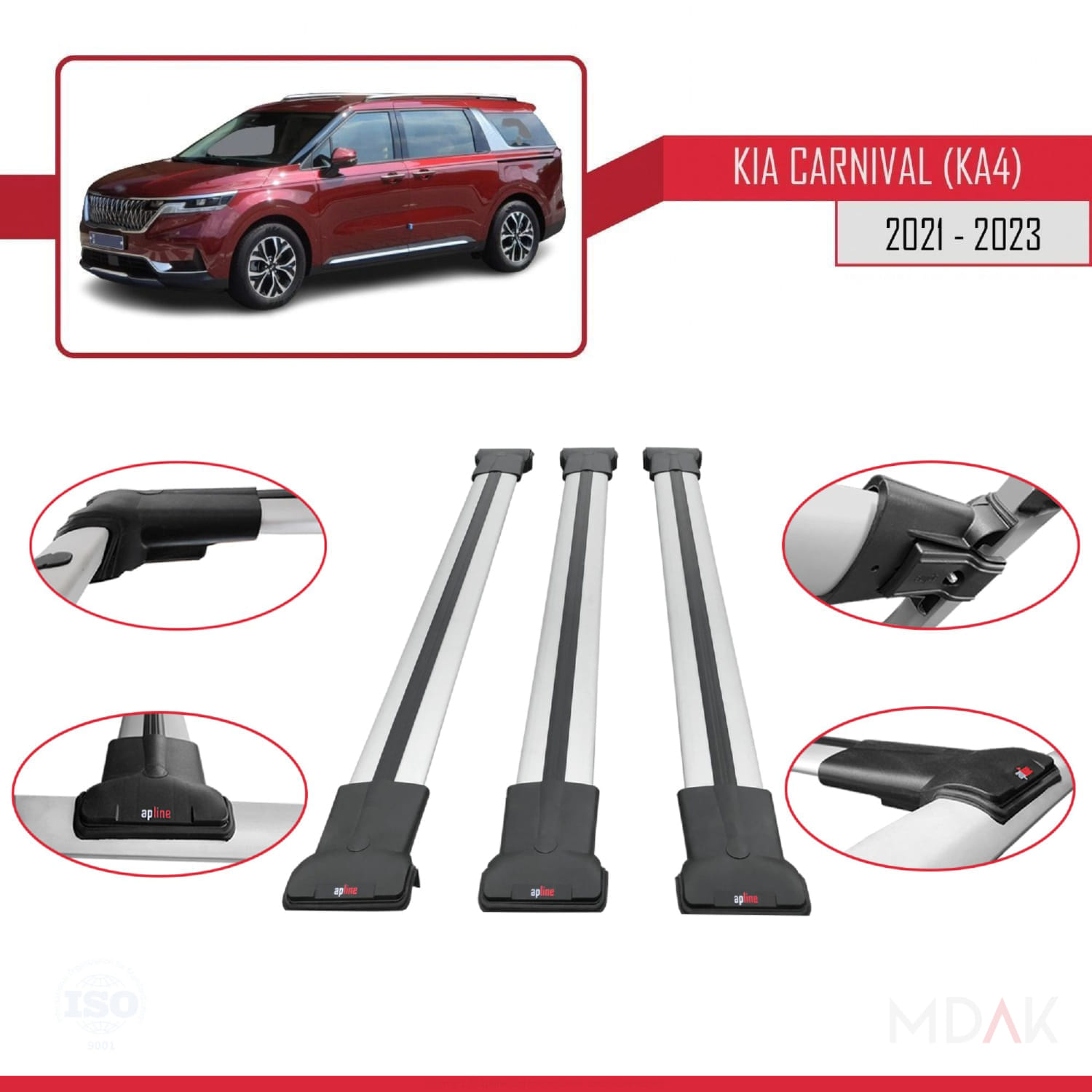 Kia Carnival 4 (KA4) 2021-2023 Arası ile Uyumlu FLY Model Ara Atkı Tavan Barı Gri 3 Adet - Görsel 4