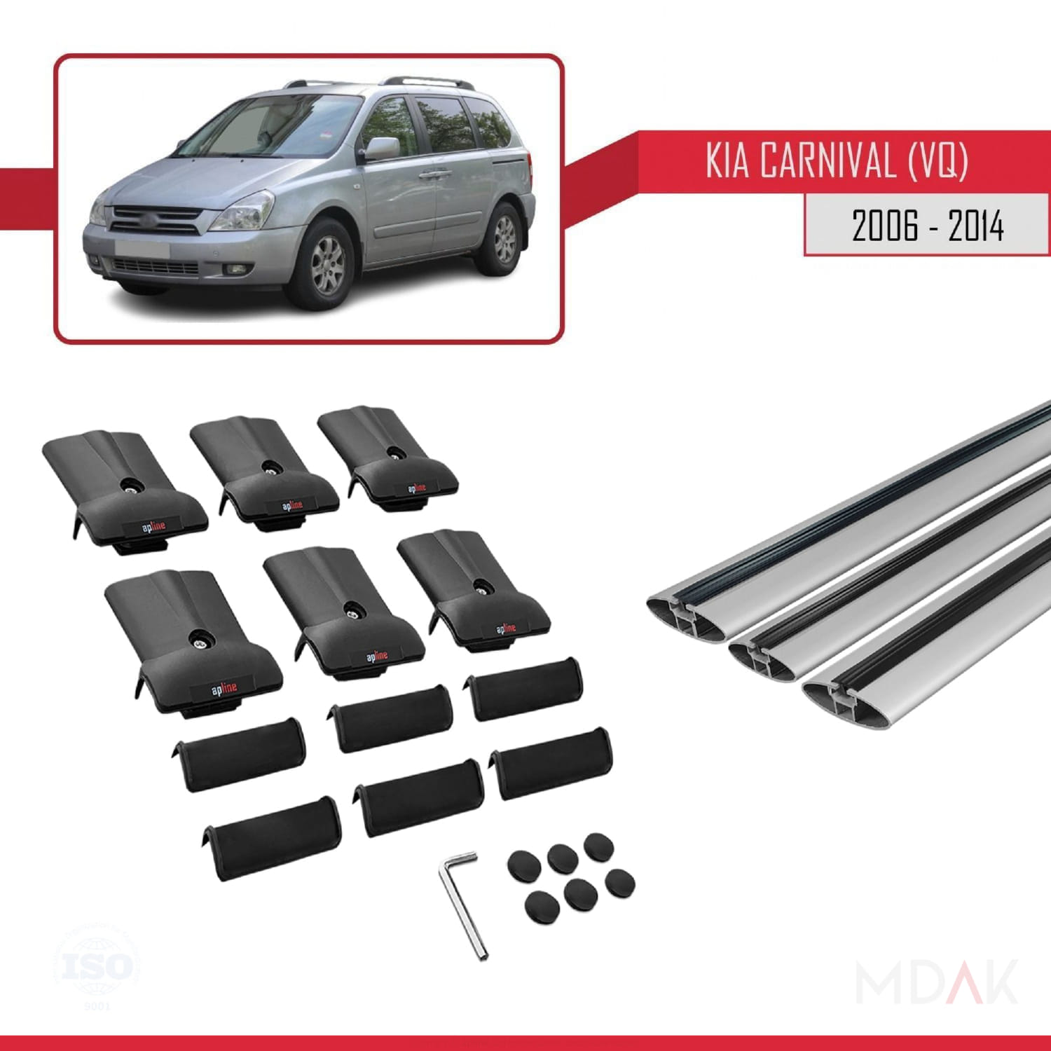 Kia Carnival 2 (VQ) 2006-2014 Arası ile Uyumlu FLY Model Ara Atkı Tavan Barı Gri 3 Adet - Görsel 5