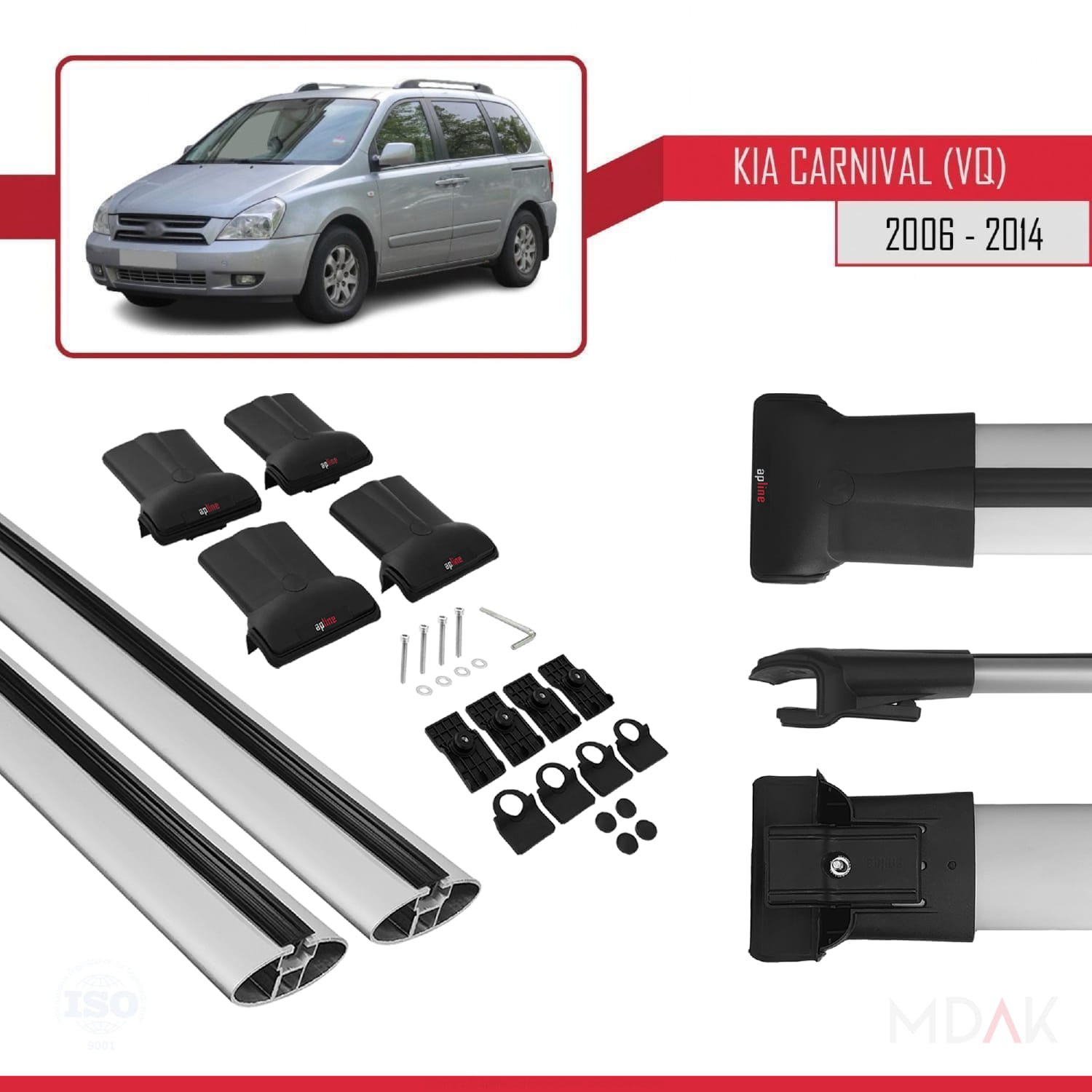 Kia Carnival 2 (VQ) 2006-2014 Arası ile Uyumlu FLY Model Ara Atkı Tavan Barı Gri 2 Adet - Görsel 5