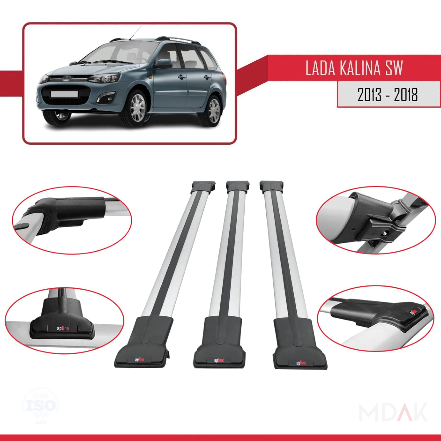 Lada Kalina 2 SW 2013-2018 Arası ile Uyumlu FLY Model Ara Atkı Tavan Barı Gri 3 Adet - Görsel 4