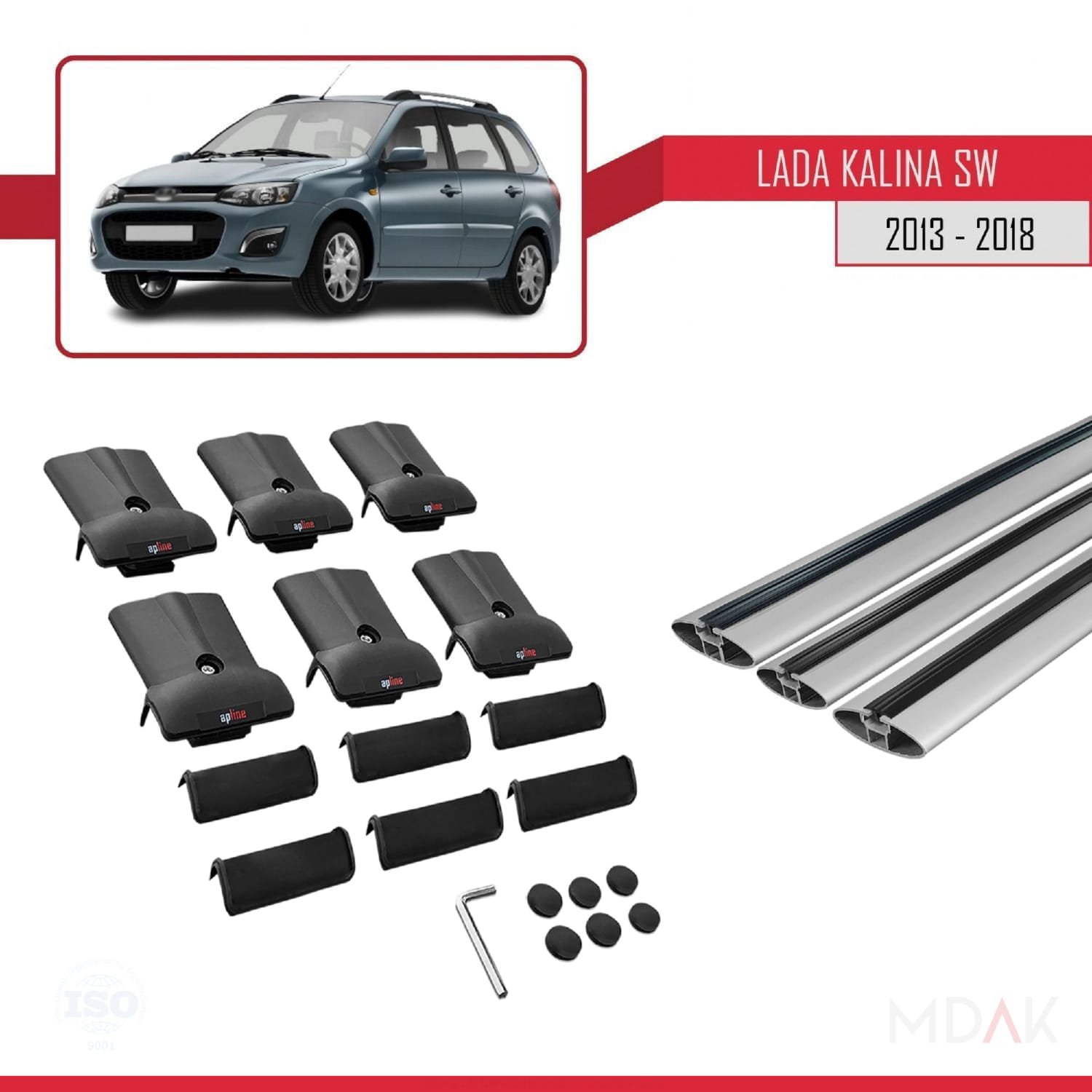 Lada Kalina 2 SW 2013-2018 Arası ile Uyumlu FLY Model Ara Atkı Tavan Barı Gri 3 Adet - Görsel 5