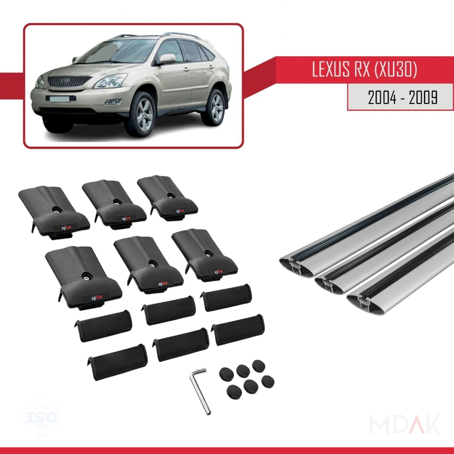Lexus RX 2 (XU30) 2004-2009 Arası ile Uyumlu FLY Model Ara Atkı Tavan Barı Gri 3 Adet - Görsel 5