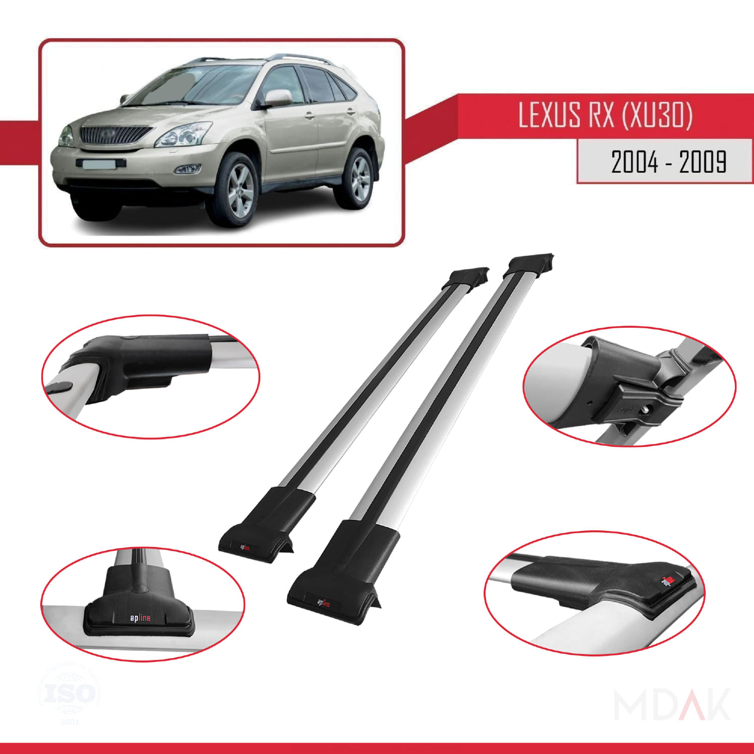 Lexus RX 2 (XU30) 2004-2009 Arası ile Uyumlu FLY Model Ara Atkı Tavan Barı Gri 2 Adet - Görsel 4