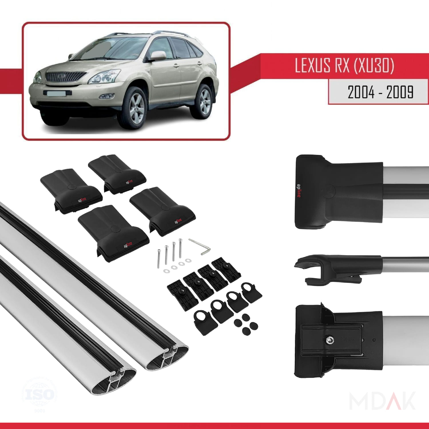 Lexus RX 2 (XU30) 2004-2009 Arası ile Uyumlu FLY Model Ara Atkı Tavan Barı Gri 2 Adet - Görsel 5