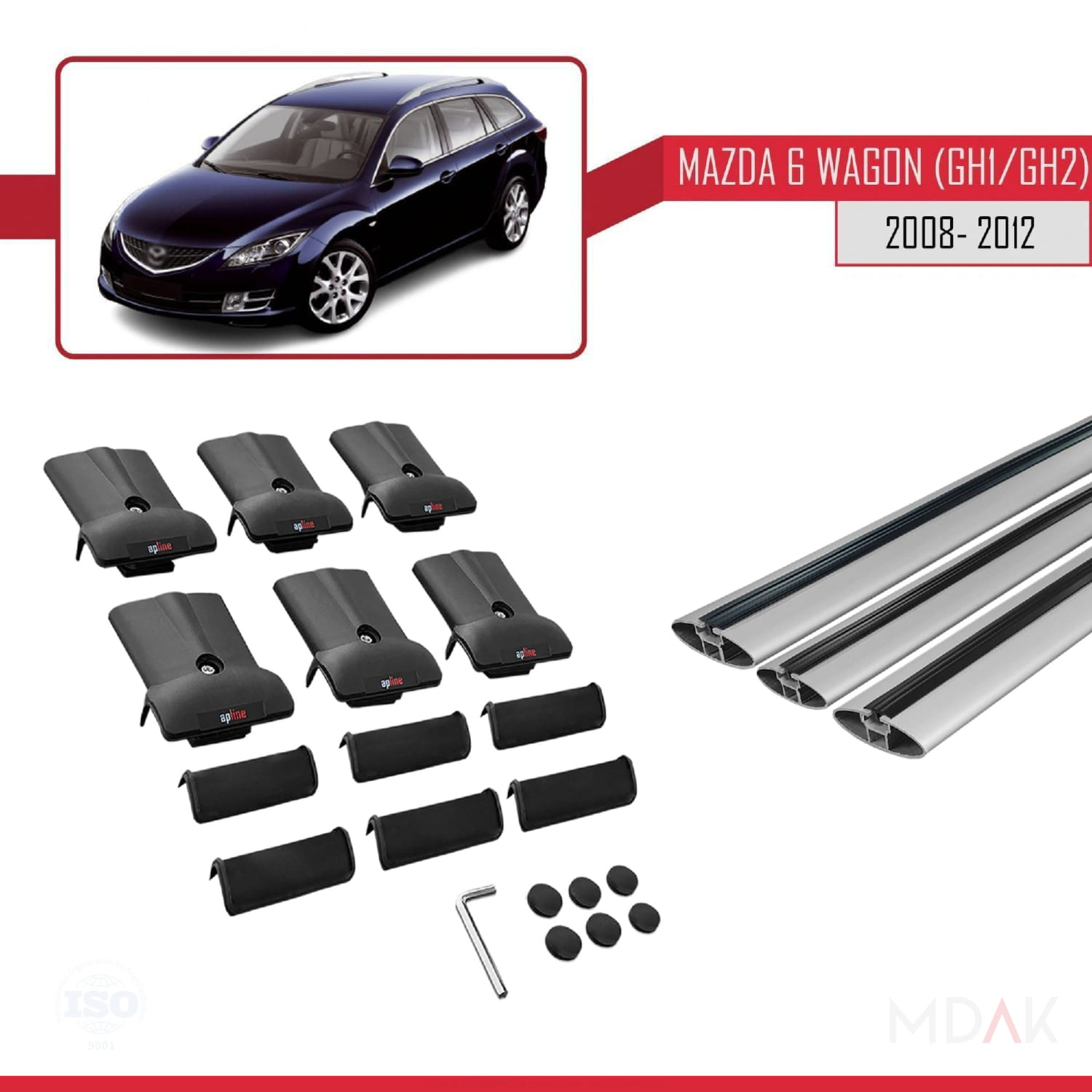 Mazda 6 II (GZ) Wagon 2008-2012 Arası ile Uyumlu FLY Model Ara Atkı Tavan Barı Gri 3 Adet - Görsel 5