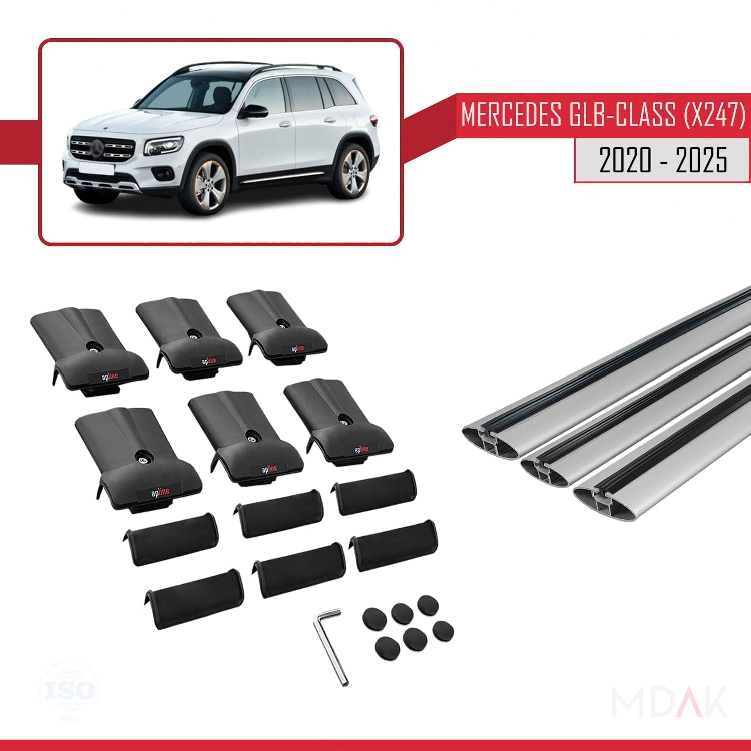 Mercedes GLB Class (X247) 2020 ve Sonrası ile Uyumlu FLY Model Ara Atkı Tavan Barı Gri 3 Adet - Görsel 5