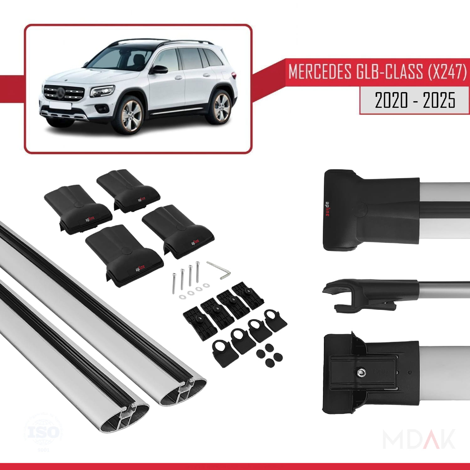 Mercedes GLB Class (X247) 2020 ve Sonrası ile Uyumlu FLY Model Ara Atkı Tavan Barı Gri 2 Adet - Görsel 5