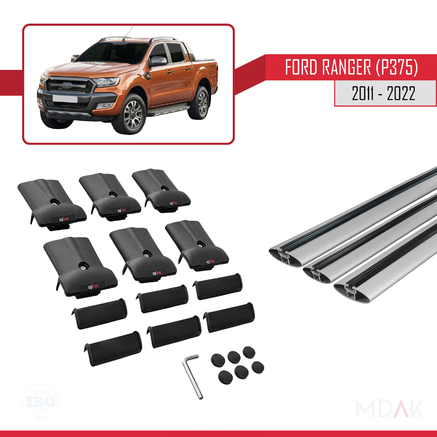 Ford Ranger (P375) 2011-2022 Arası ile Uyumlu FLY Model Ara Atkı Tavan Barı Gri 3 Adet - Görsel 5
