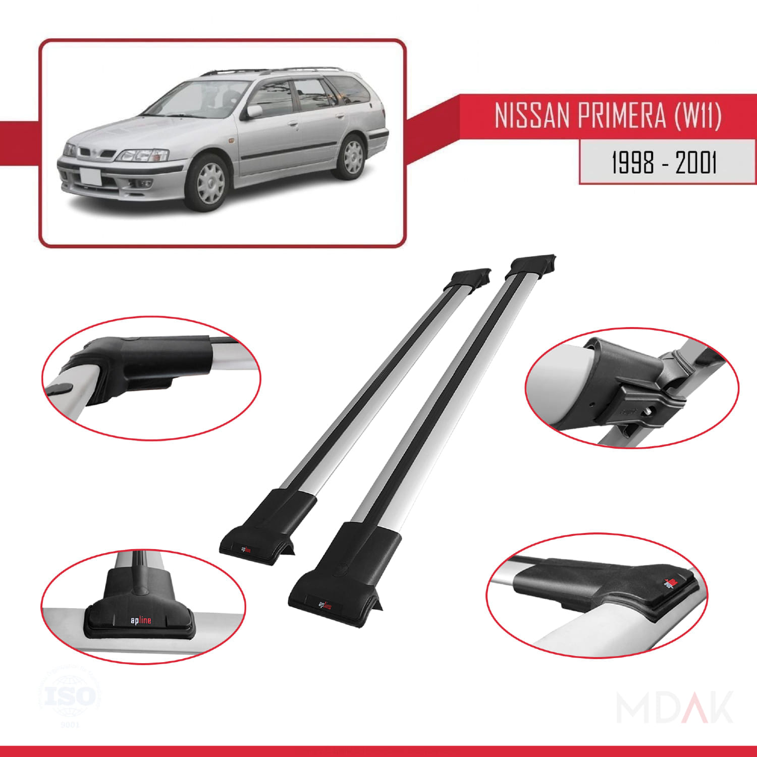 Nissan Primera 2 (W11) Traveller 1998-2001 Arası ile Uyumlu FLY Model Ara Atkı Tavan Barı Gri 2 Adet - Görsel 4