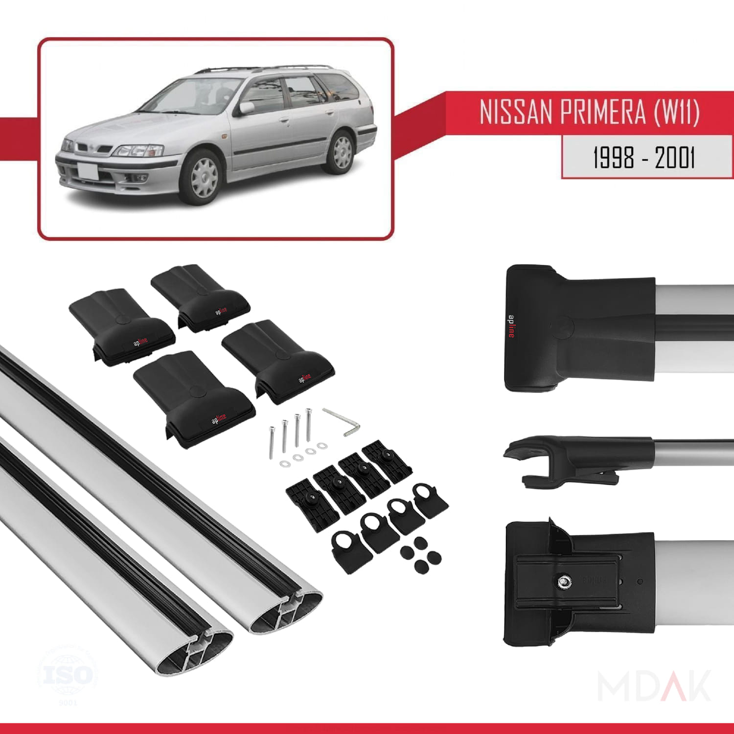 Nissan Primera 2 (W11) Traveller 1998-2001 Arası ile Uyumlu FLY Model Ara Atkı Tavan Barı Gri 2 Adet - Görsel 5
