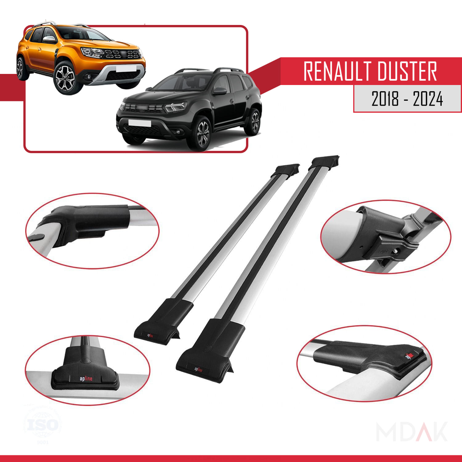 Renault Duster 2 (HM) 2018 ve Sonrası ile Uyumlu FLY Model Ara Atkı Tavan Barı Gri 2 Adet - Görsel 4