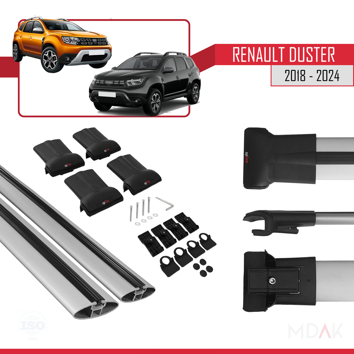 Renault Duster 2 (HM) 2018 ve Sonrası ile Uyumlu FLY Model Ara Atkı Tavan Barı Gri 2 Adet - Görsel 5