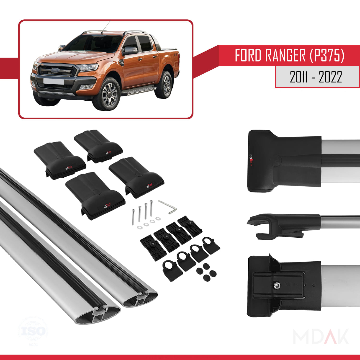 Ford Ranger (P375) 2011-2022 Arası ile Uyumlu FLY Model Ara Atkı Tavan Barı Gri 2 Adet - Görsel 5