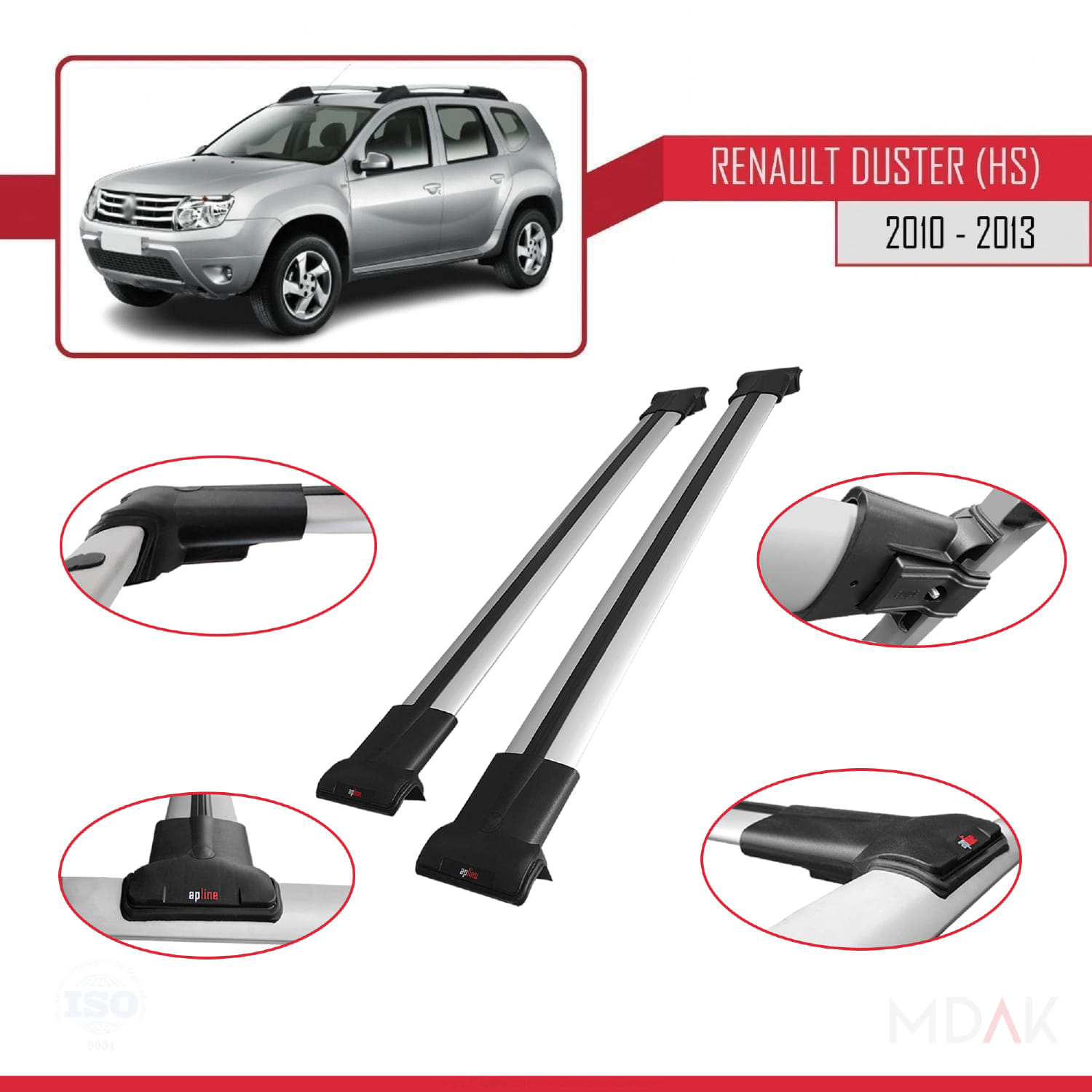 Renault Duster (HS) Pre-Facelift 2010-2013 Arası ile Uyumlu FLY Model Ara Atkı Tavan Barı Gri 2 Adet - Görsel 4