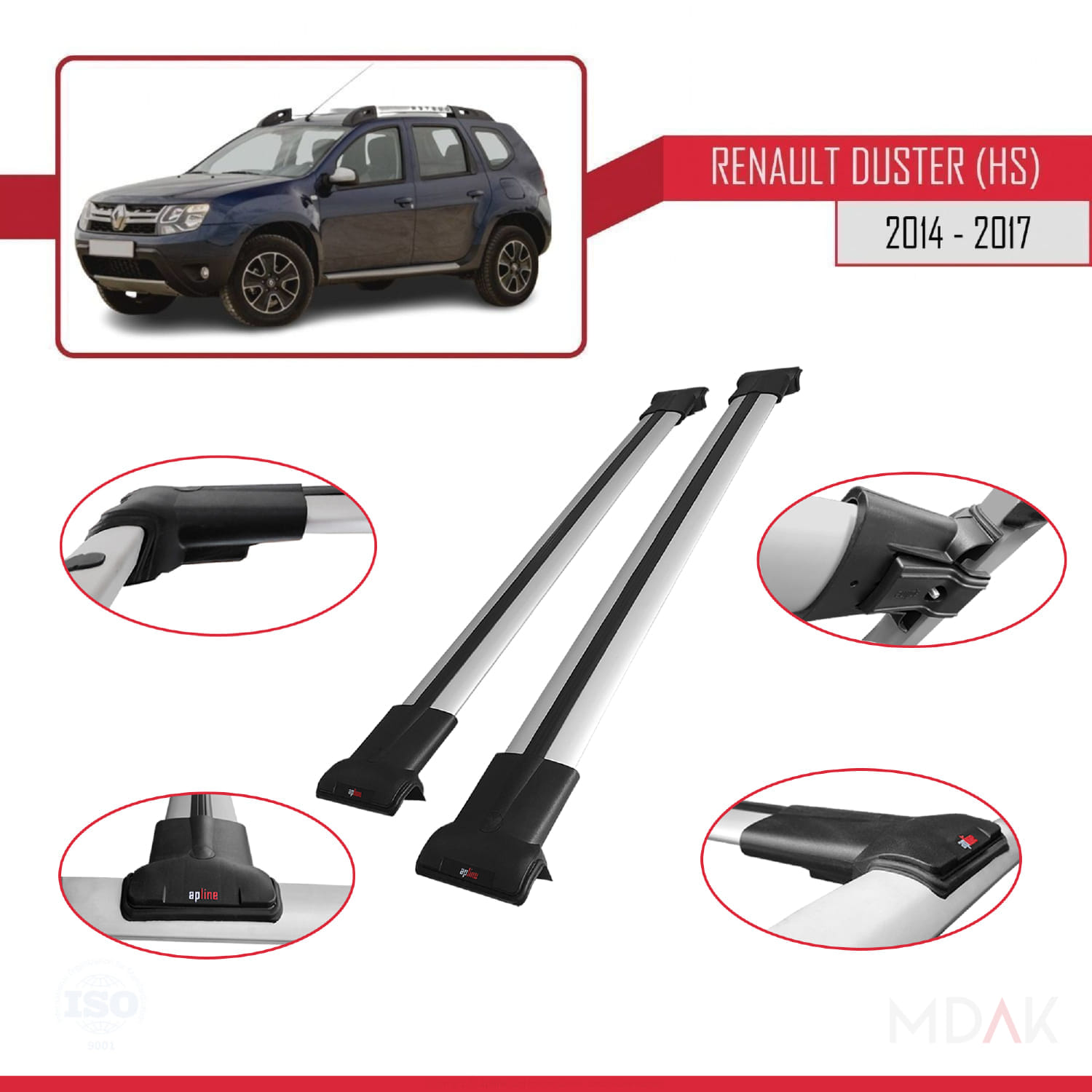 Renault Duster (HS) Post-Facelift 2014-2017 Arası ile Uyumlu FLY Model Ara Atkı Tavan Barı Gri 2 Adet - Görsel 4